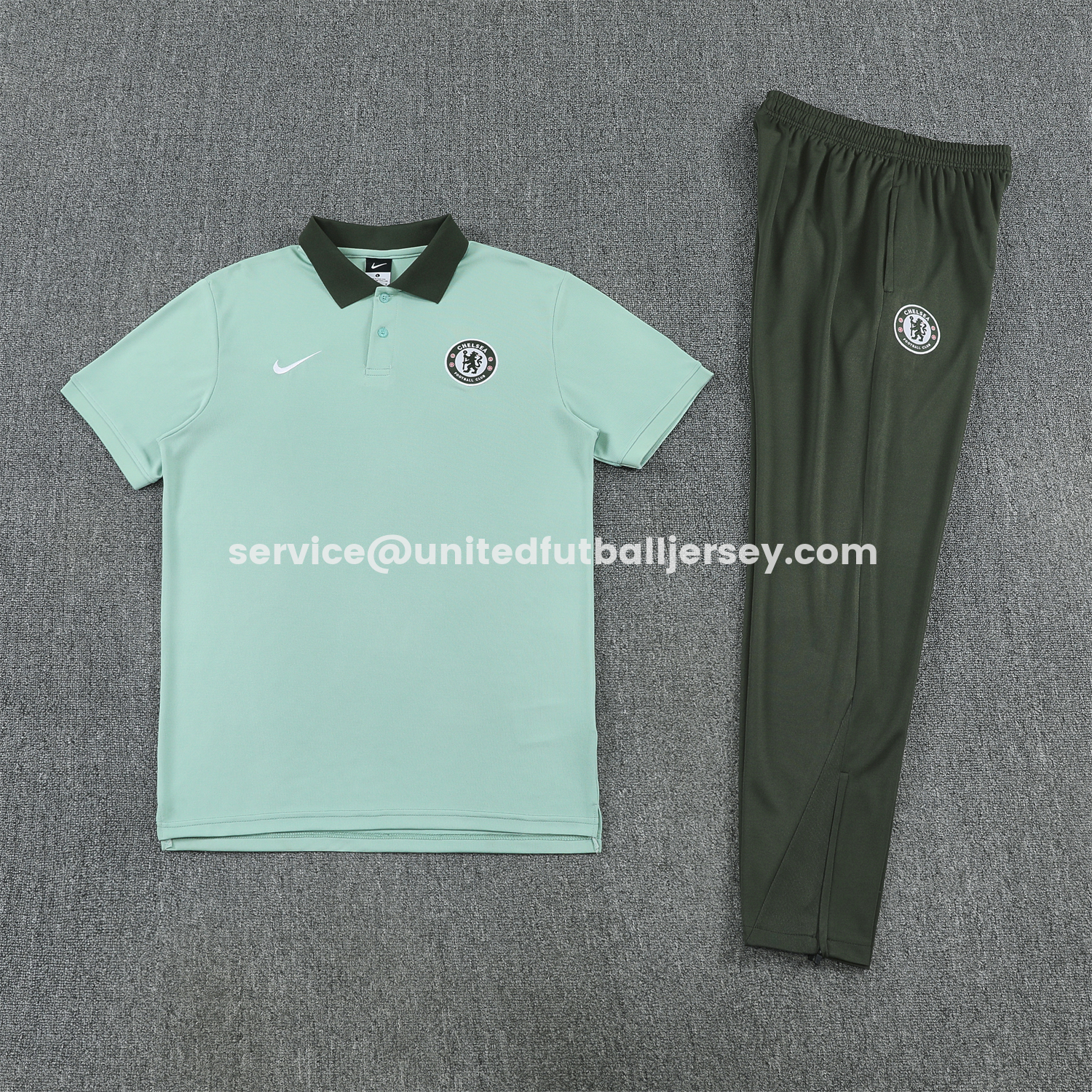 unitedfutballjersey-C.H.E.L.S.E.A 25-26 POLO Short-Sleeve Training Set - Light Green Top and Dark Green Pants