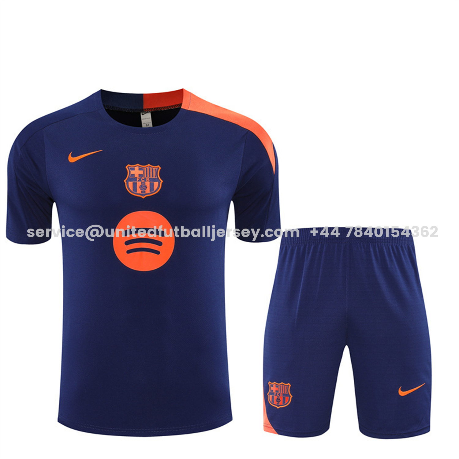 unitedfutballjersey-Barcelona 25-26 Kids Short-Sleeve Training Set - Royal Blue Top Orange Sponsor & Royal Blue Shorts