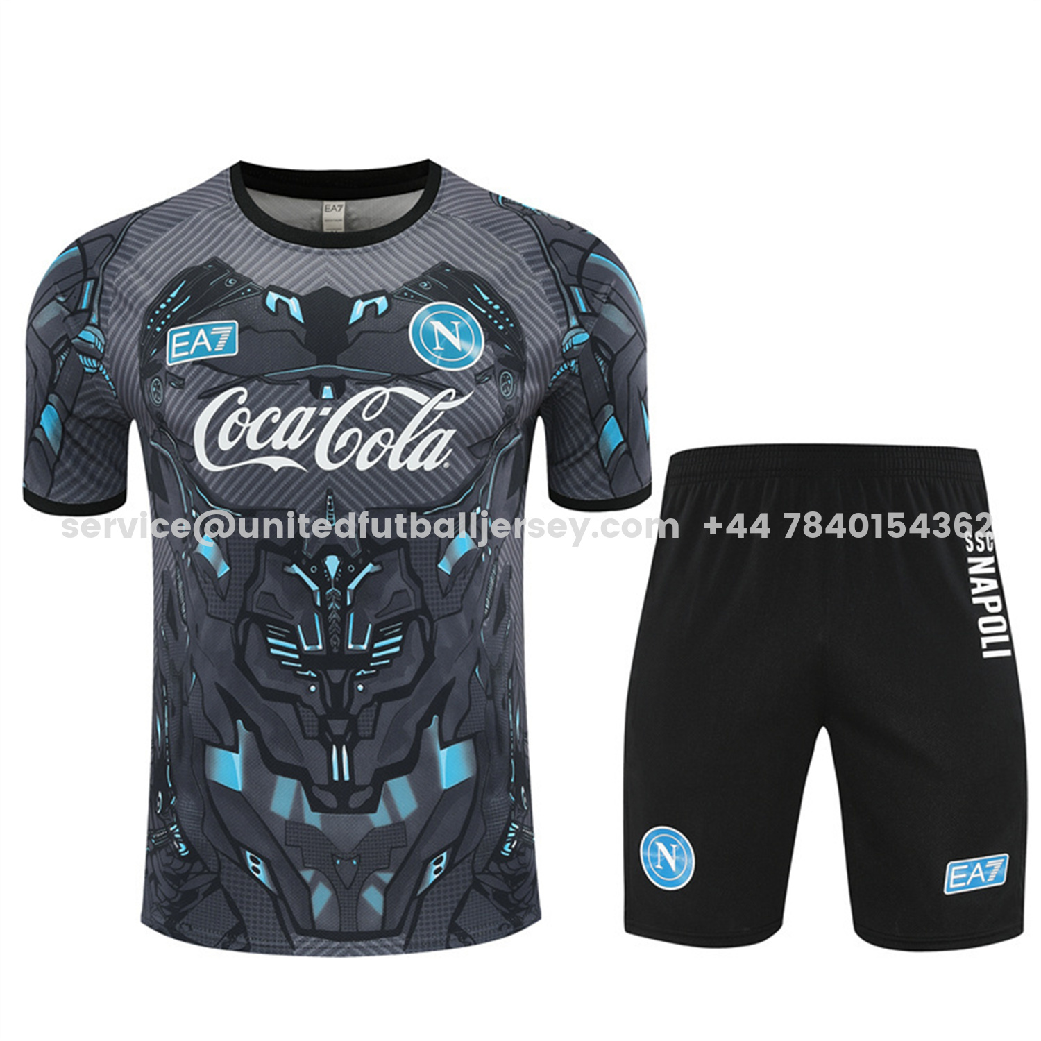 unitedfutballjersey-Napoli 25-26 Short-Sleeve Training Set - Gray Mecha Top & Black Shorts