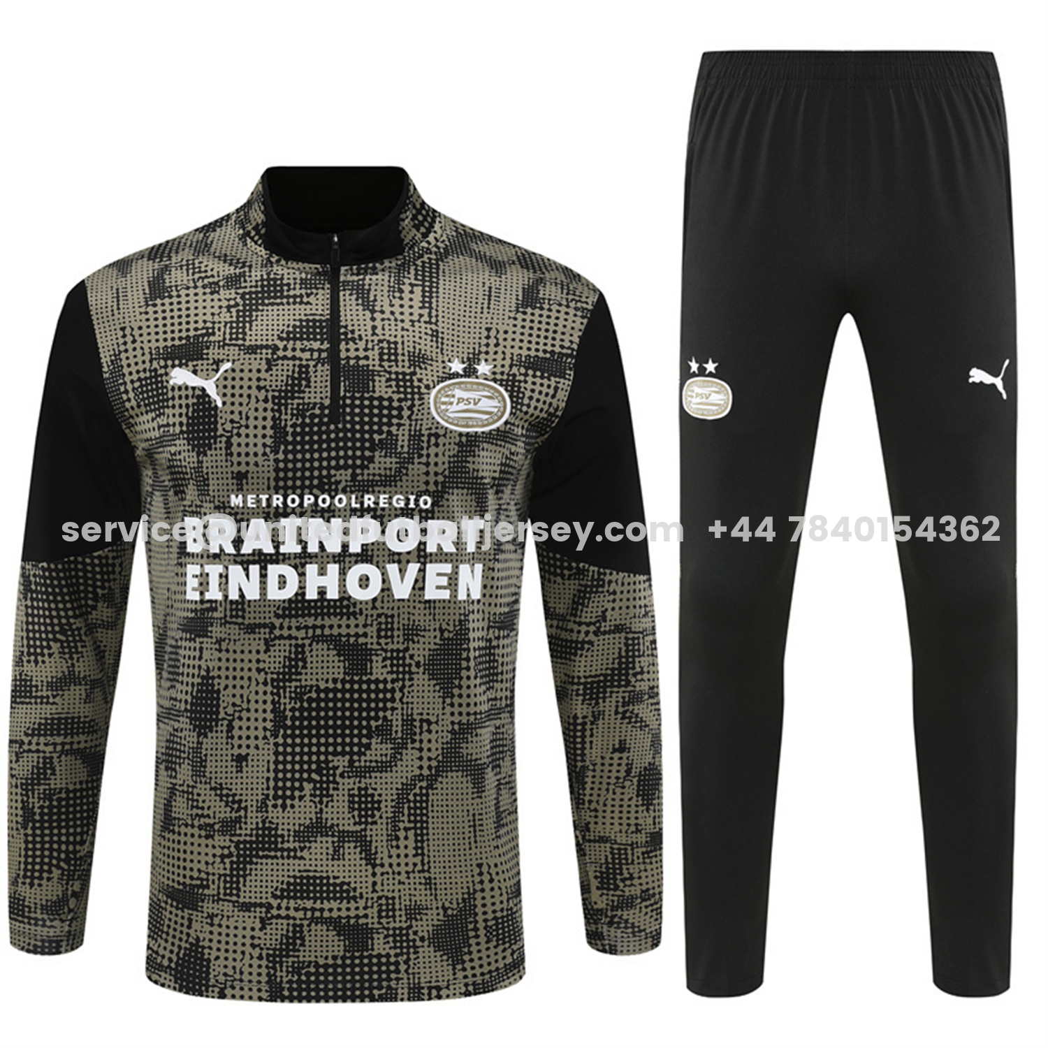unitedfutballjersey-PSV Eindhoven 25-26 Long Sleeve Training Set - Army Green Top & Black Pants