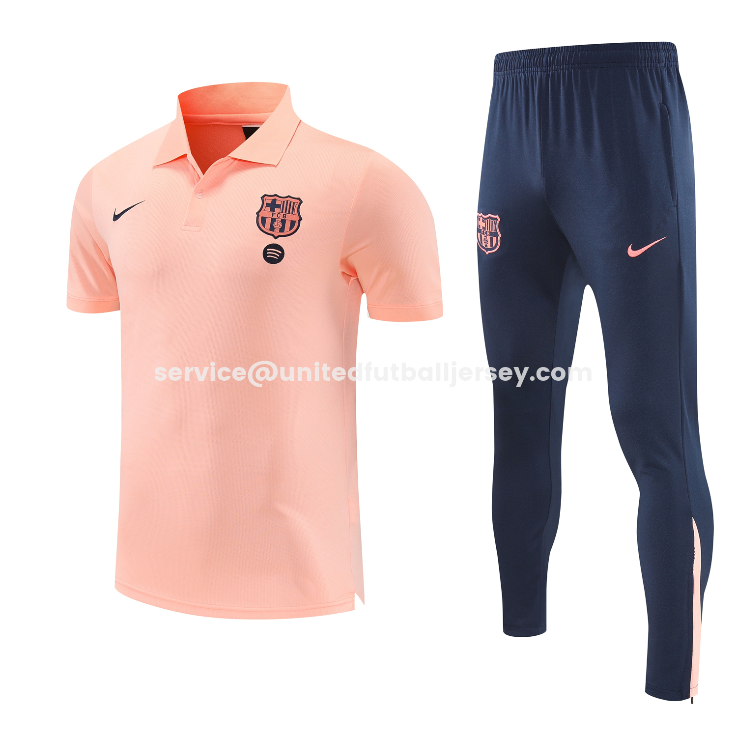 unitedfutballjersey-Barcelona 25-26 POLO Short-Sleeve Training Set - Pink Top and Dark Blue Pants