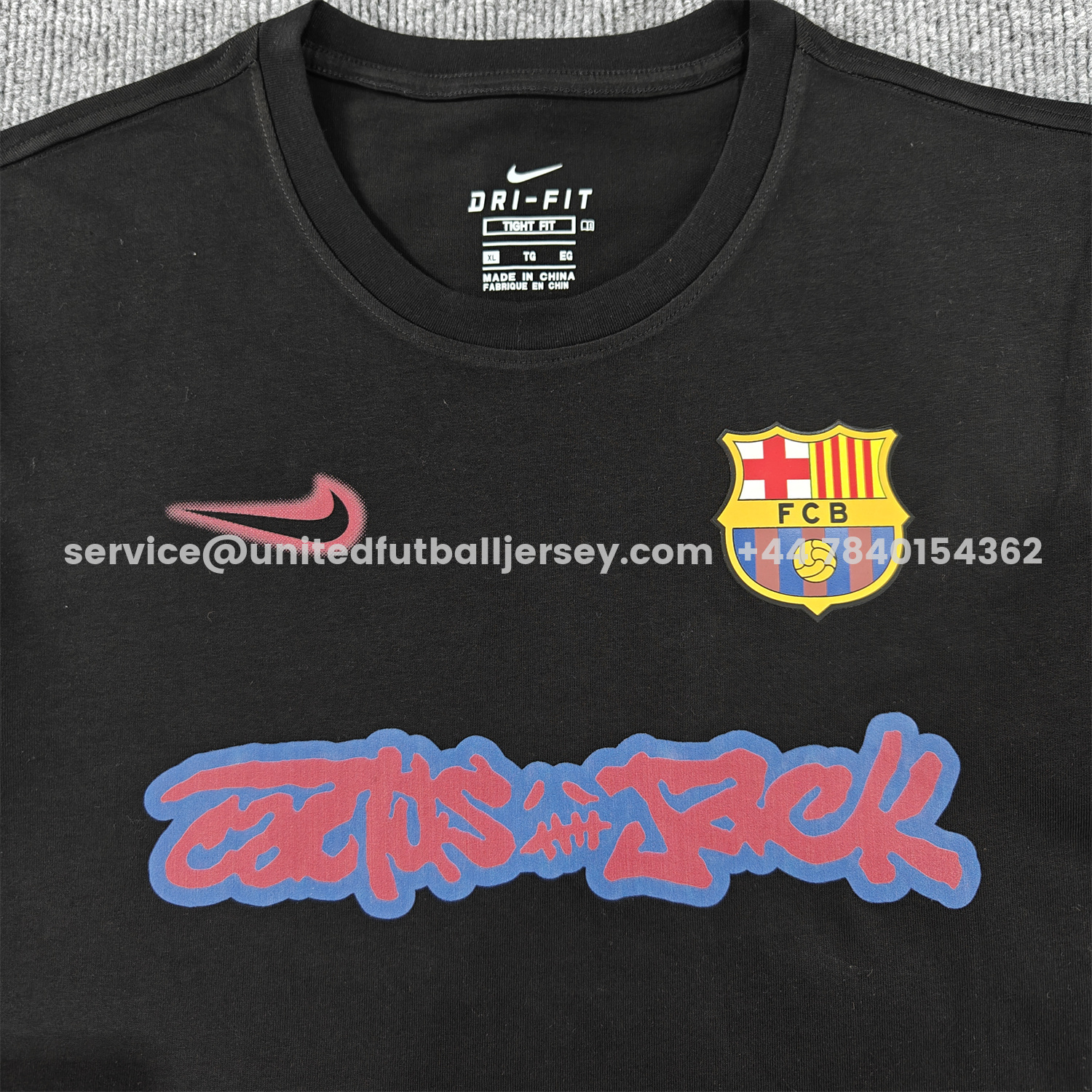 unitedfutballjersey-Barcelona x Travis Scott 25-26 Black T-shirt with Red ICON