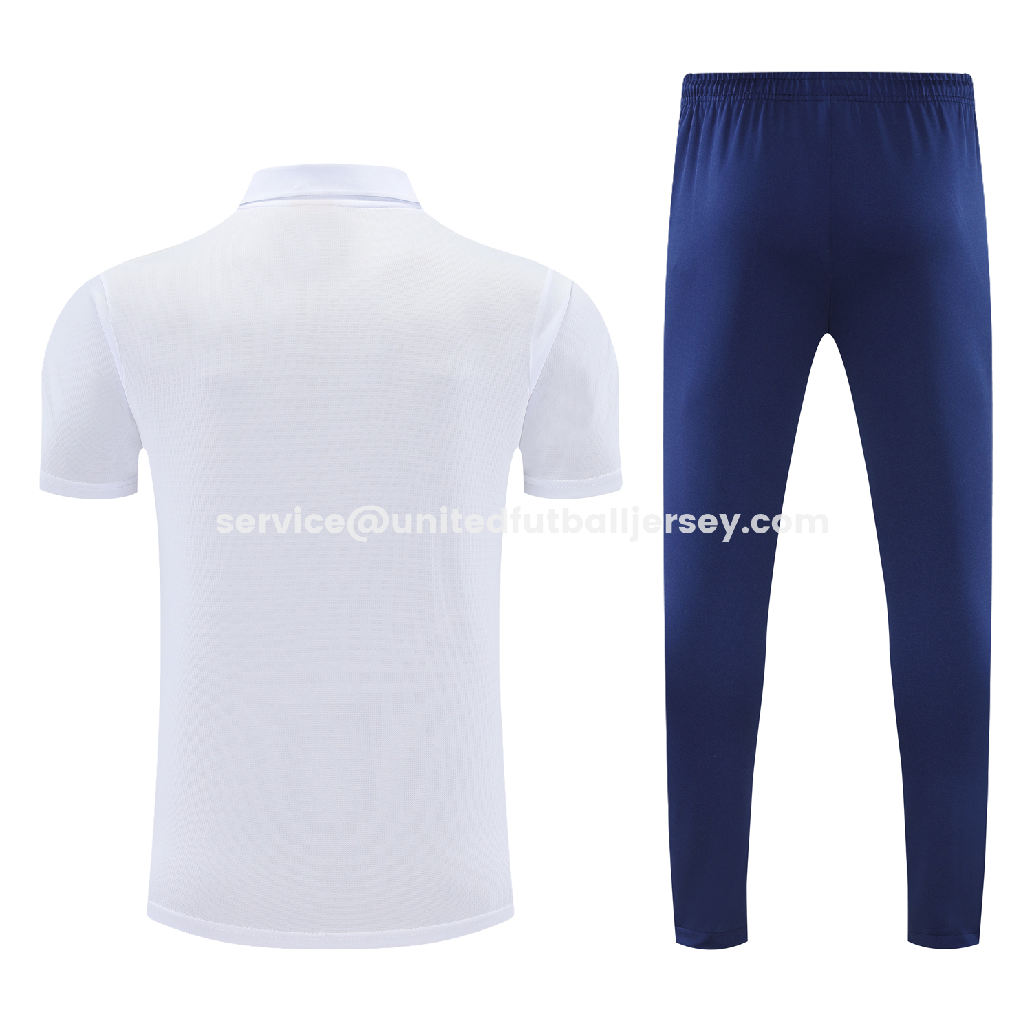 unitedfutballjersey-Marseille 25-26 POLO Short-Sleeve Training Set - White Top and Dark Blue Pants
