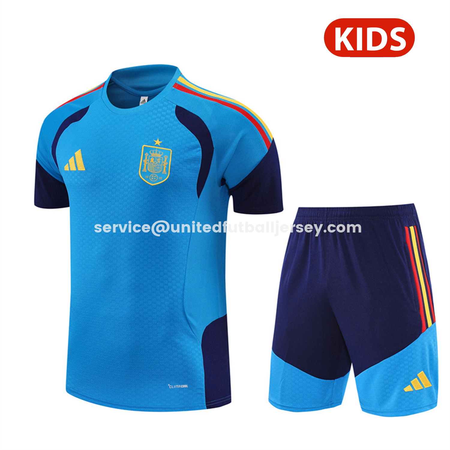 unitedfutballjersey-Spain 2026 Kids Short-Sleeve Training Set - Lake Blue Top & Shorts
