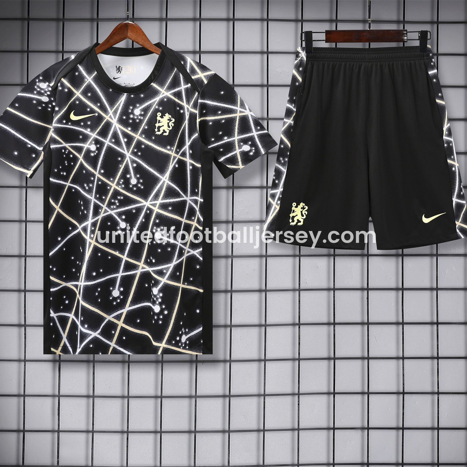 unitedfutballjersey-C.H.E.L.S.E.A 25-26 Short-Sleeve Training Set - Yellow Fluorescent Rays Black Top & Black Shorts