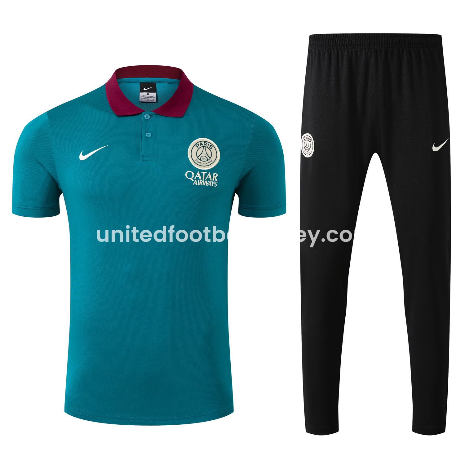unitedfutballjersey-Paris Saint-Germain PSG 25-26 POLO Short-Sleeve Training Set - Blue Green Top and Black Pants