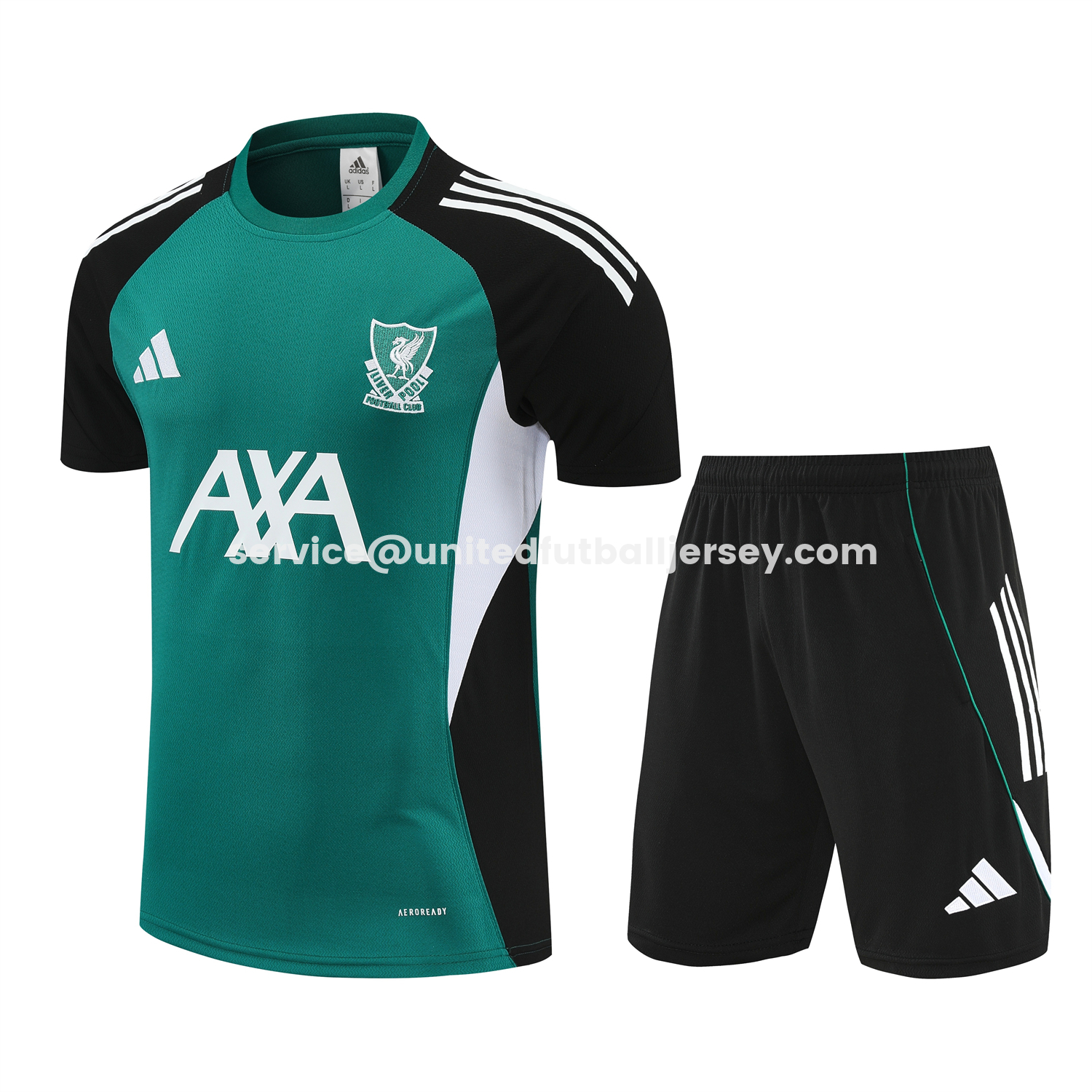 unitedfutballjersey-Liver.pool 25-26 Short-Sleeve Training Set - Green With Black Top & Black Shorts