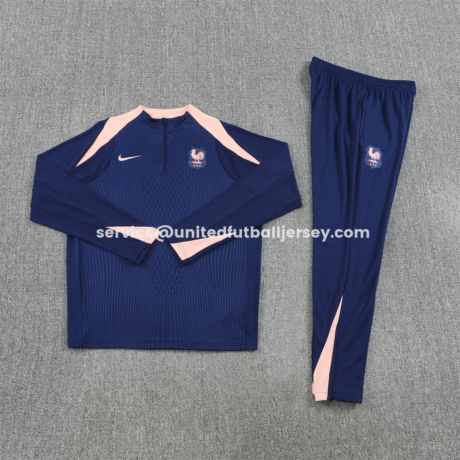 unitedfutballjersey-France 2026 Long Sleeve Training Set - Dark With Pink Top and Pants