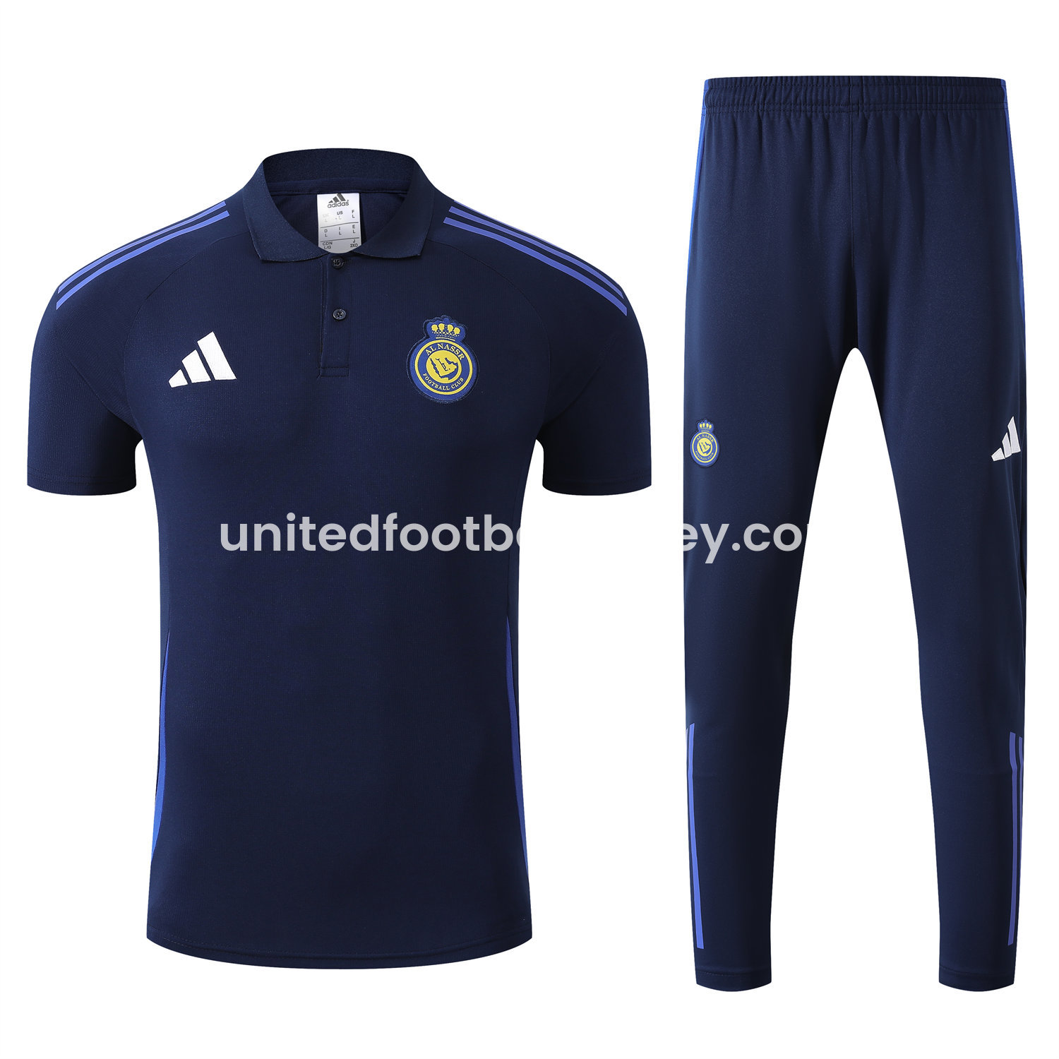 unitedfutballjersey-Al Nassr Riyadh Victory 25-26 POLO Short-Sleeve Training Set - Deep Blue Top and Pants