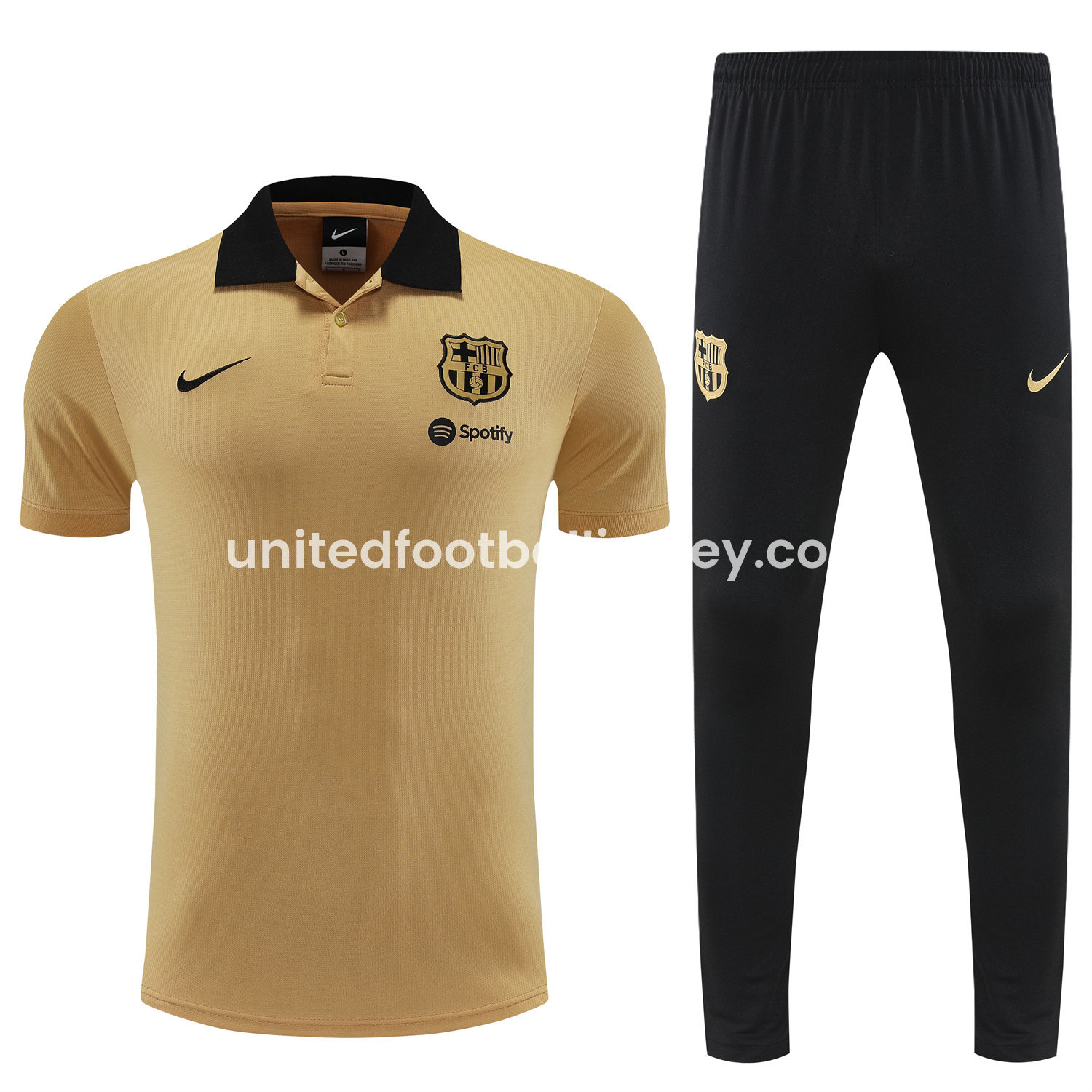 unitedfutballjersey-Barcelona 25-26 POLO Short-Sleeve Training Set - Light Brown Top and Black Pants