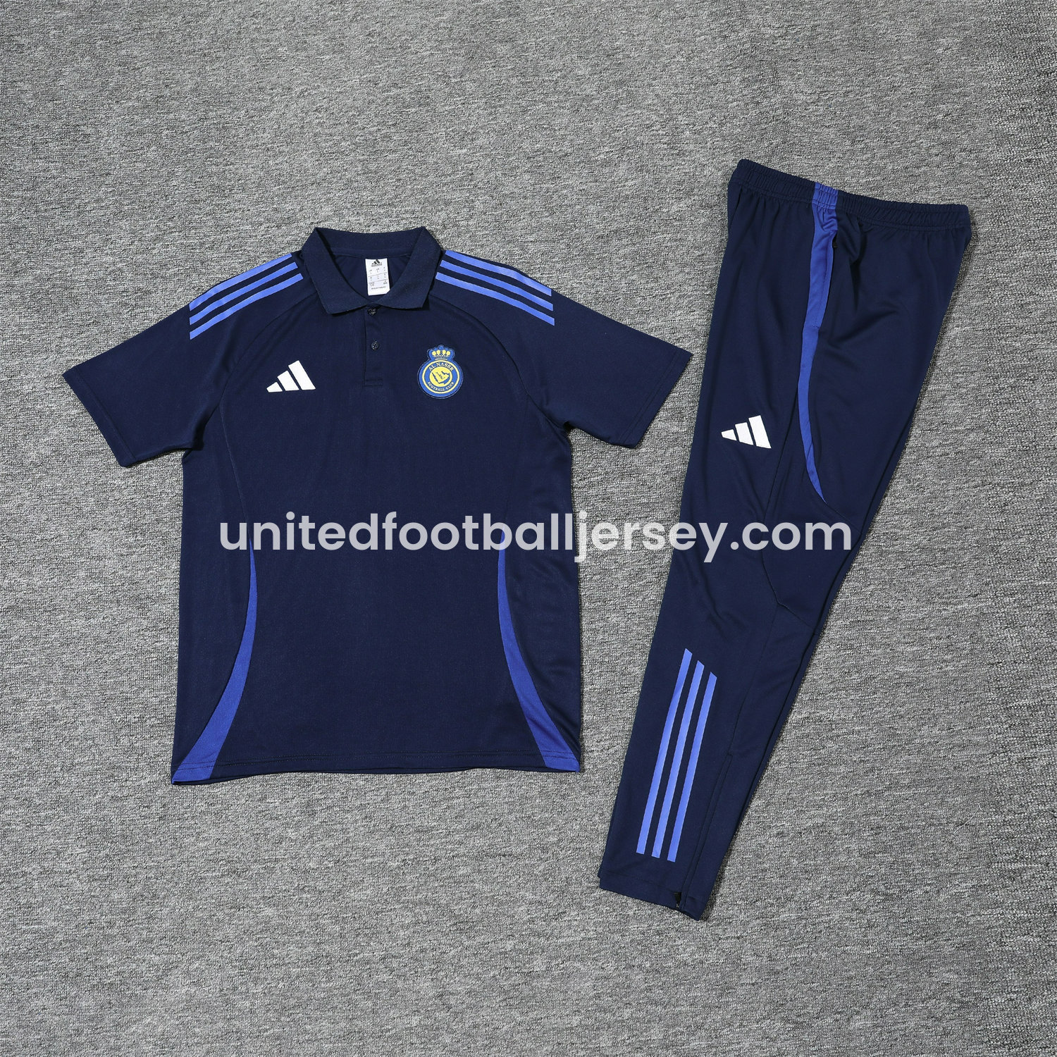 unitedfutballjersey-Al Nassr Riyadh Victory 25-26 POLO Short-Sleeve Training Set - Deep Blue Top and Pants