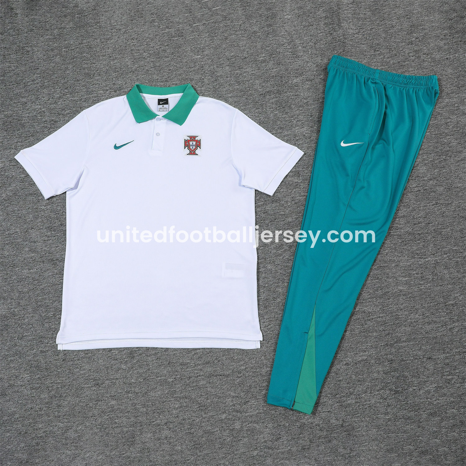 unitedfutballjersey-Portugal 25-26 POLO Short-Sleeve Training Set - White Top and Blue Pants