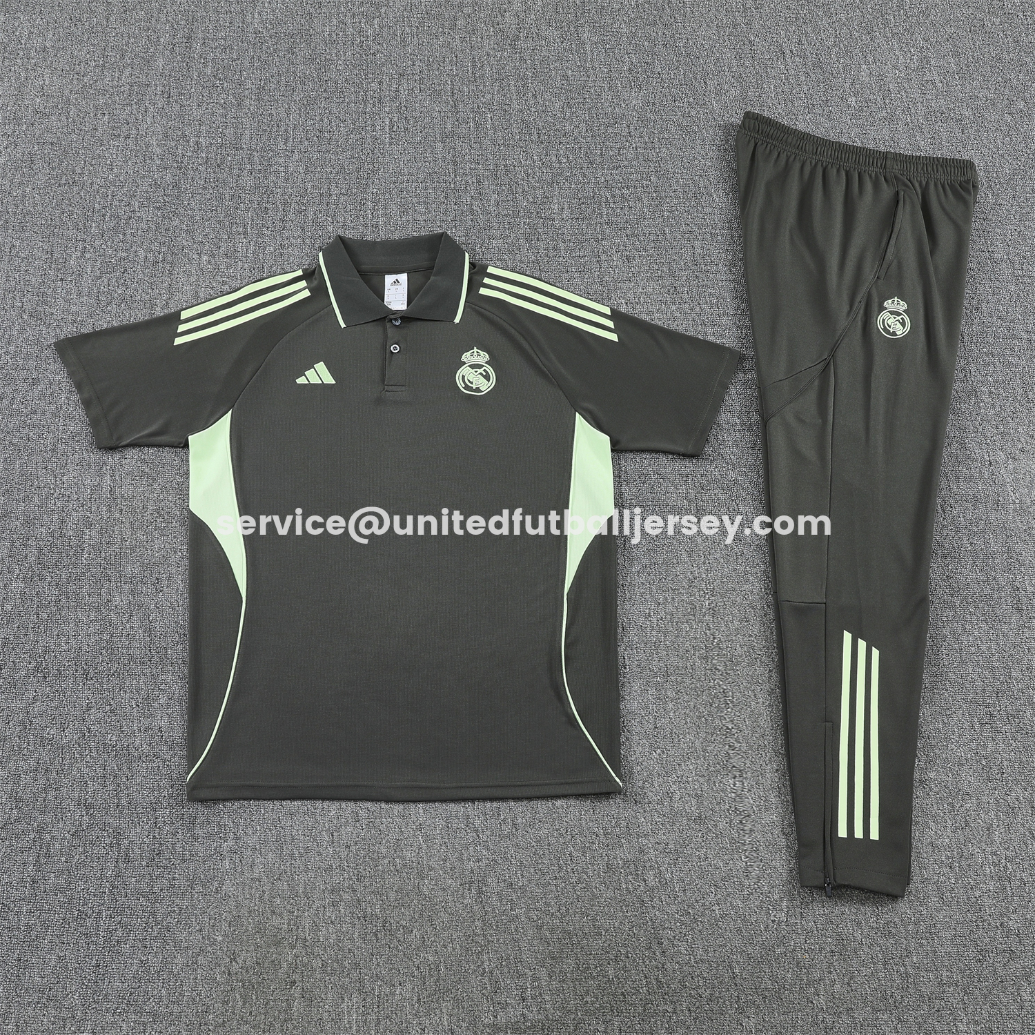 unitedfutballjersey-Real Madrid 25-26 POLO Short-Sleeve Training Set - Dark Grey Top and Pants