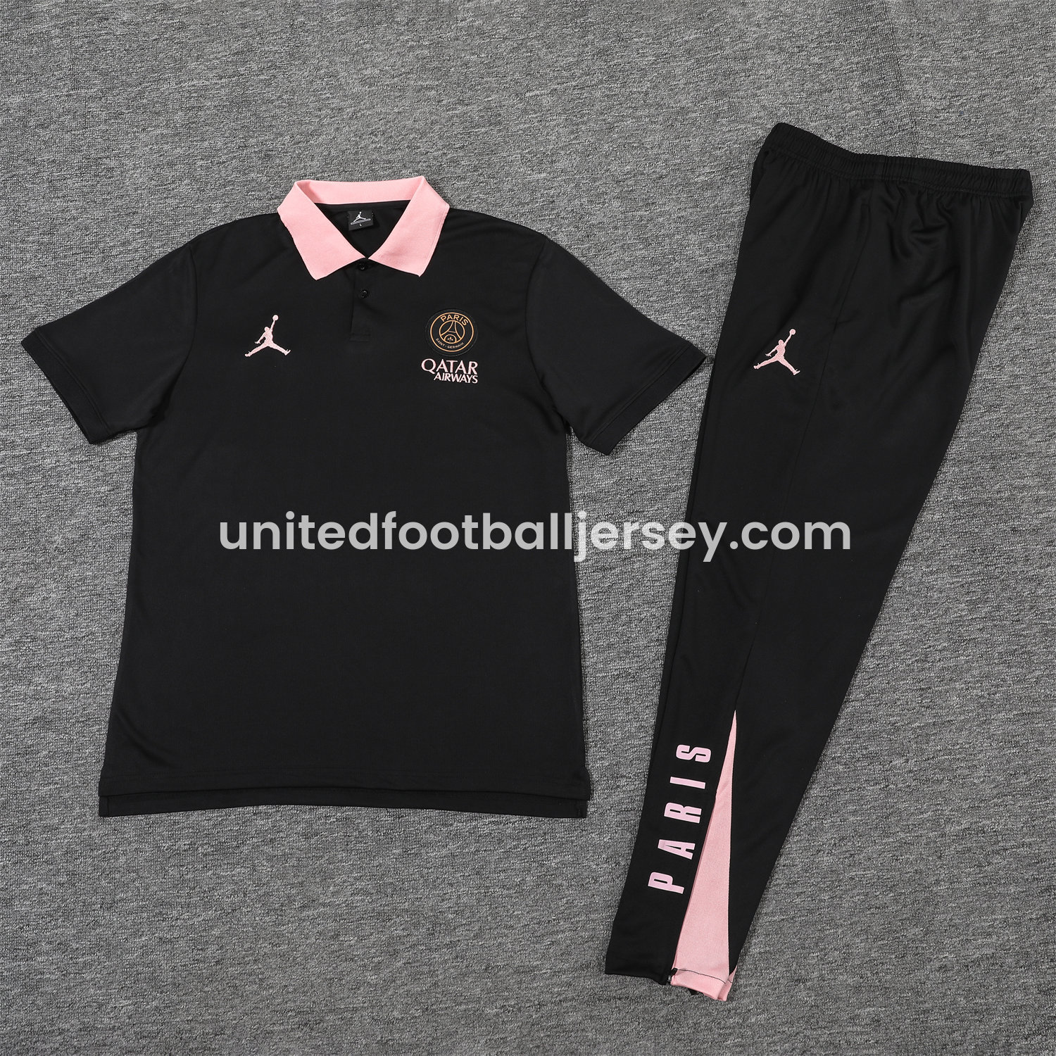 unitedfutballjersey-Paris Saint-Germain PSG 25-26 POLO Short-Sleeve Training Set - Black Top and Pants