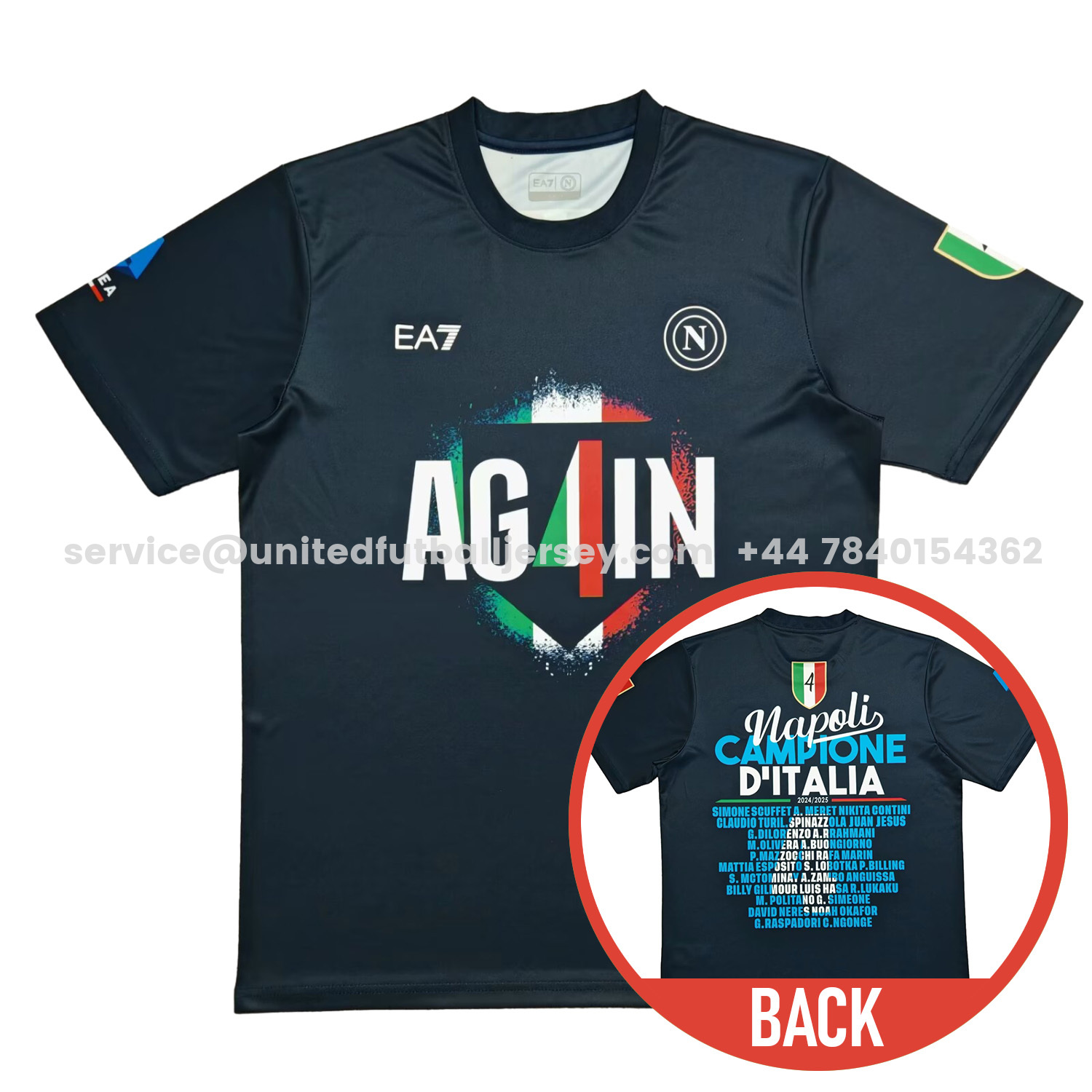 unitedfutballjersey-Napoli Four-Time Serie A Champions Commemorative Black T-Shirt With Full Team Squad Back Print
