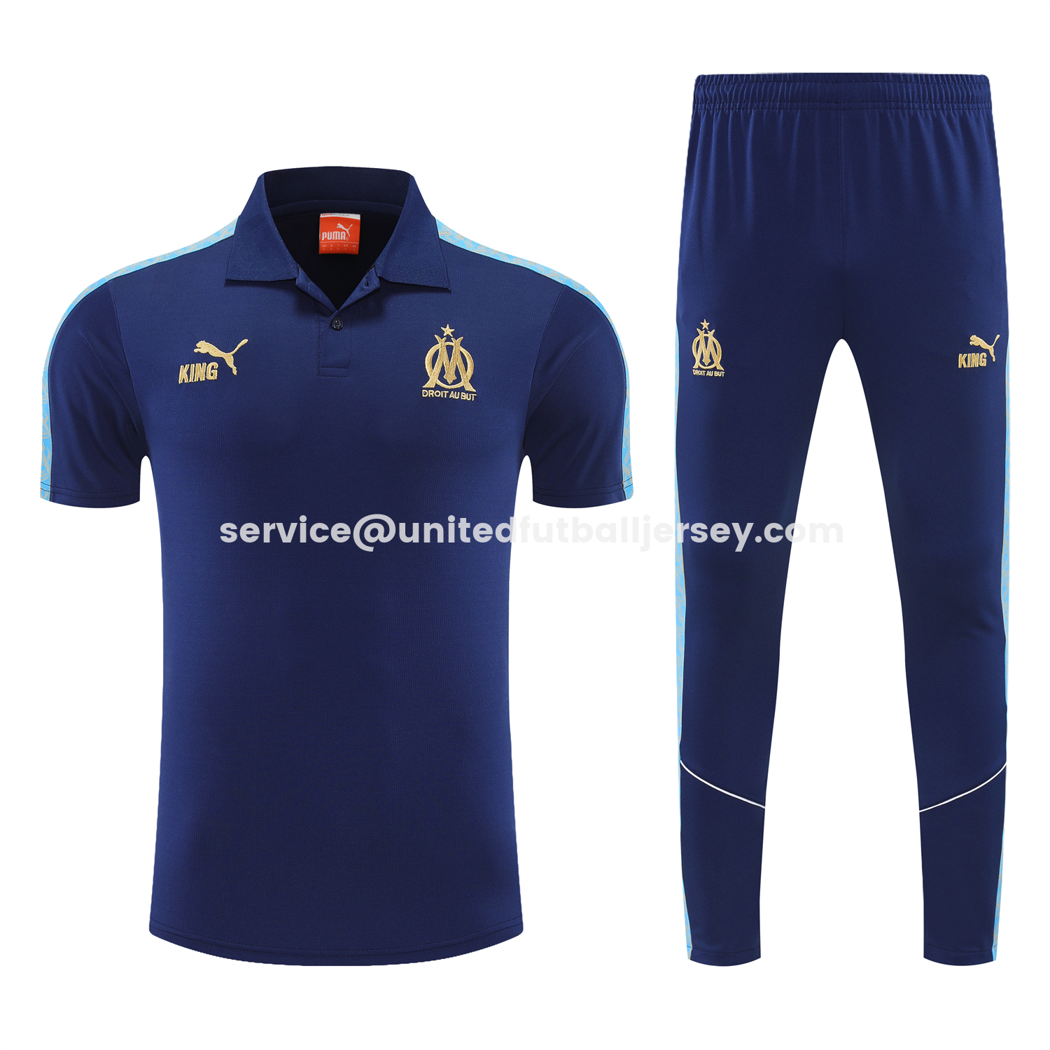 unitedfutballjersey-Marseille 25-26 POLO Short-Sleeve Training Set - Dark Blue Top and Pants