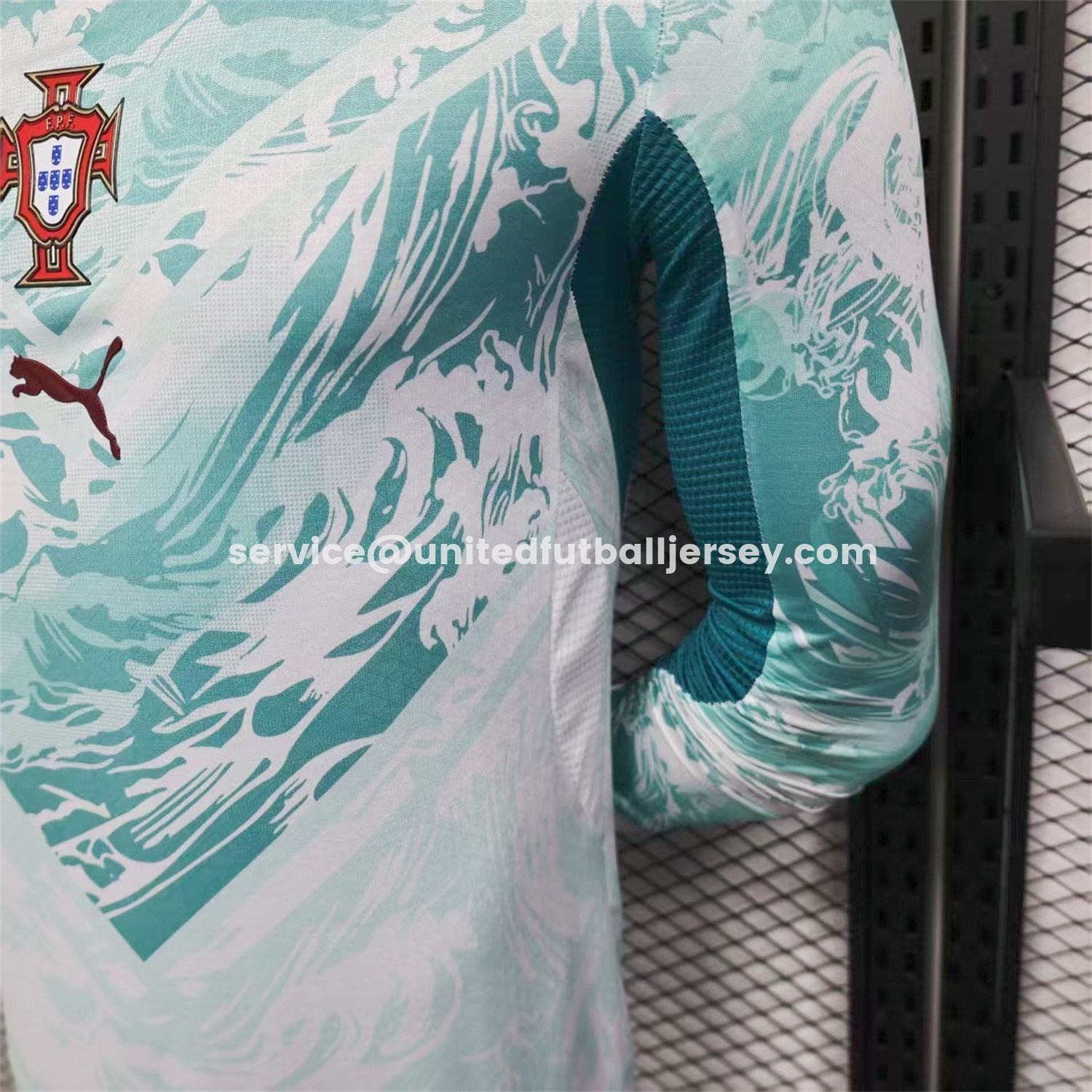 unitedfutballjersey-Portugal 2026 Away White And Cyan Long Sleeves Jersey - Player Version