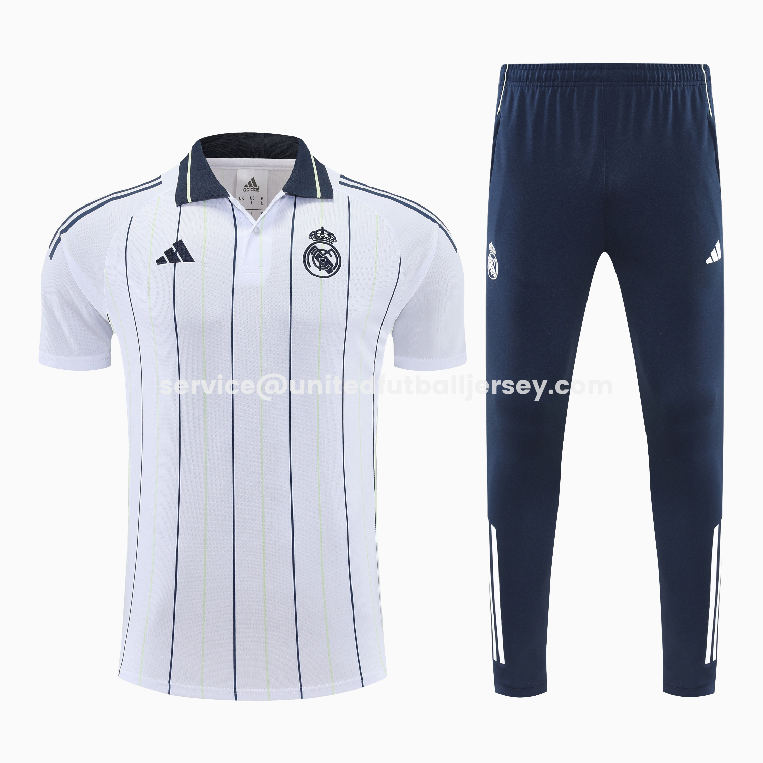 unitedfutballjersey-Real Madrid 25-26 POLO Short-Sleeve Training Set - Black Line White Top and Black Pants