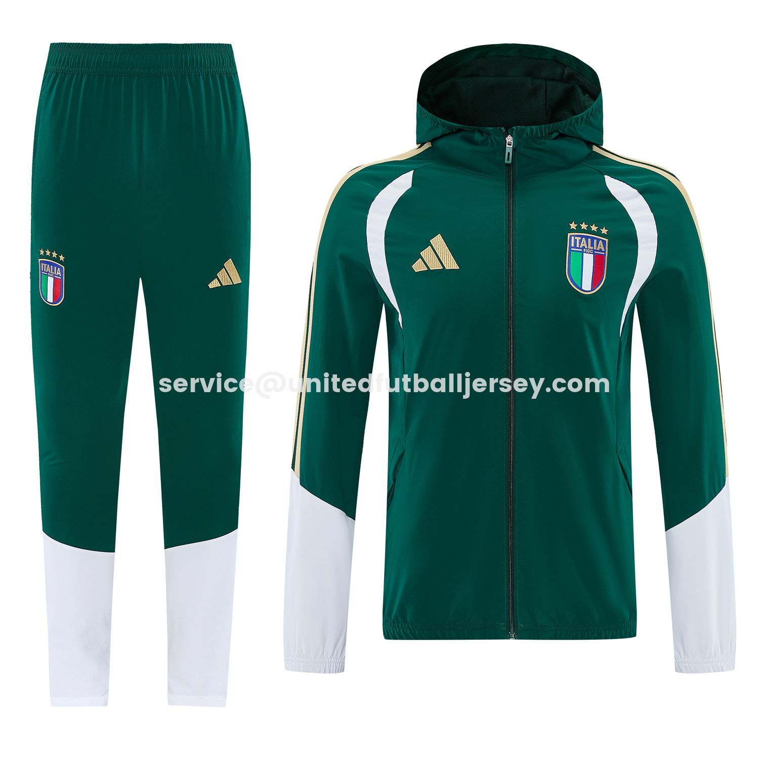 unitedfutballjersey-Italy 2026 Hooded Windbreaker Training Set - Green Top & Pants