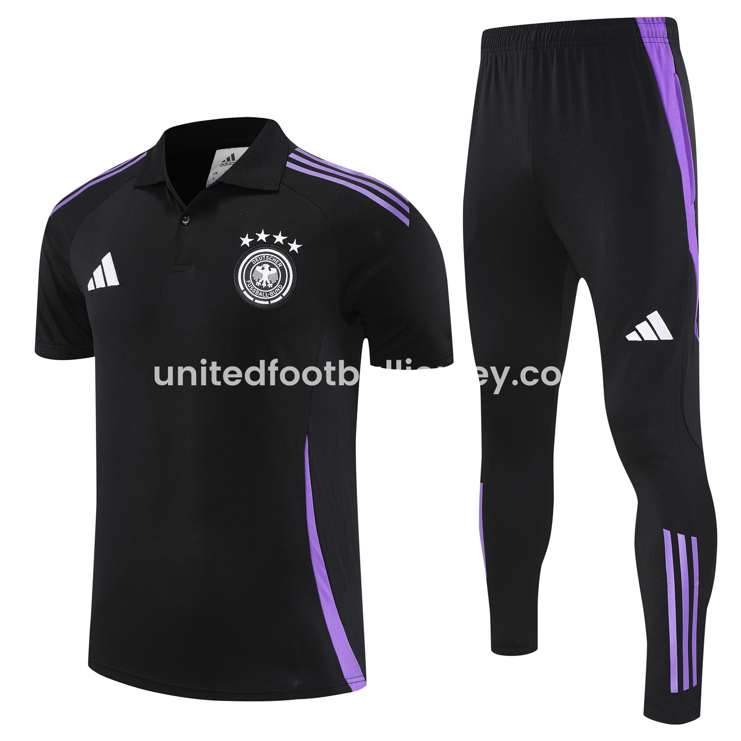 unitedfutballjersey-Germany 25-26 POLO Short-Sleeve Training Set - Black Top and Pants
