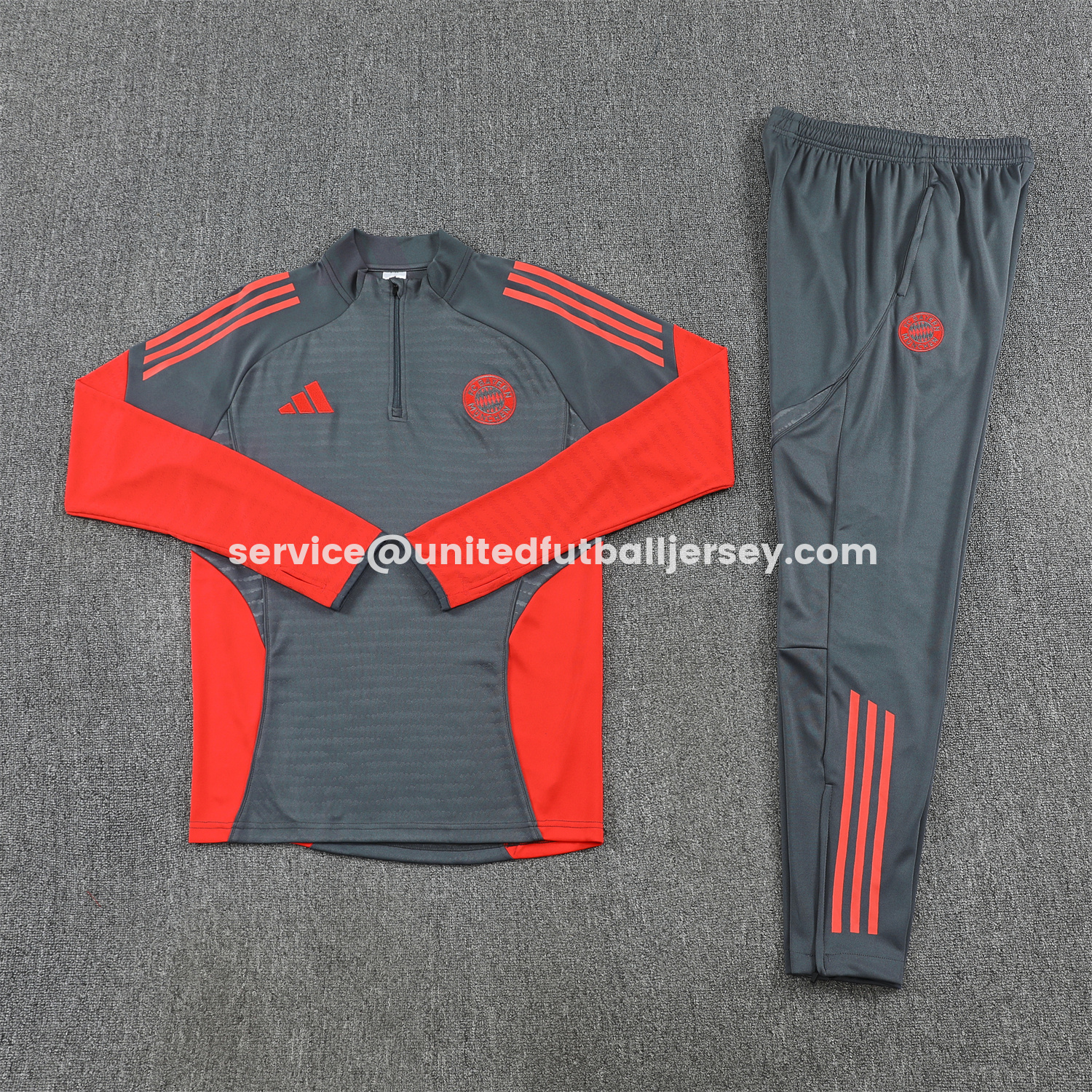 unitedfutballjersey-Bayern Munich 25-26 Long Sleeves Training Set - Dark Grey And Red Top & Pants