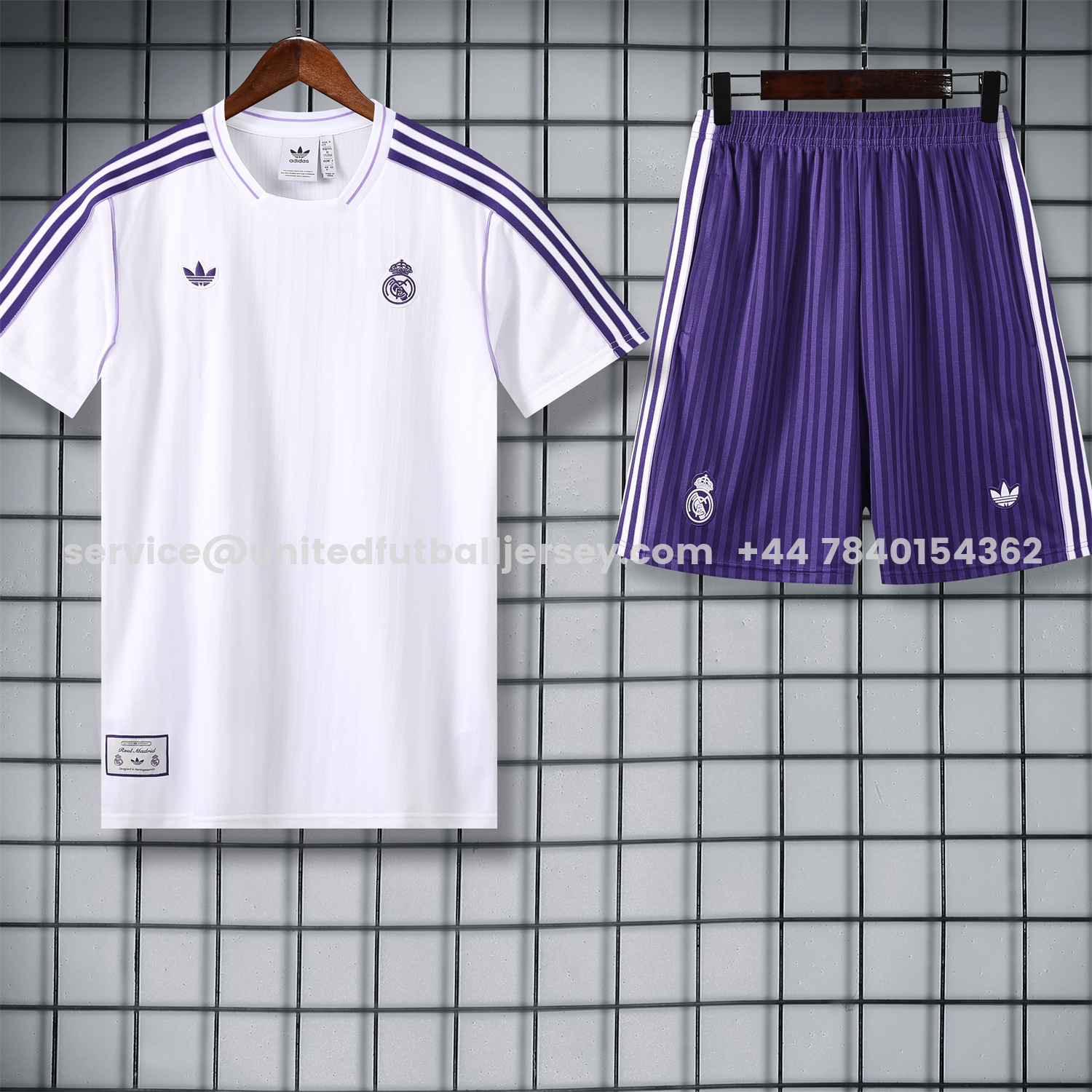 unitedfutballjersey-Real Madrid 25-26 Short-Sleeve Training Set - Purple And White Top & Purple Shorts