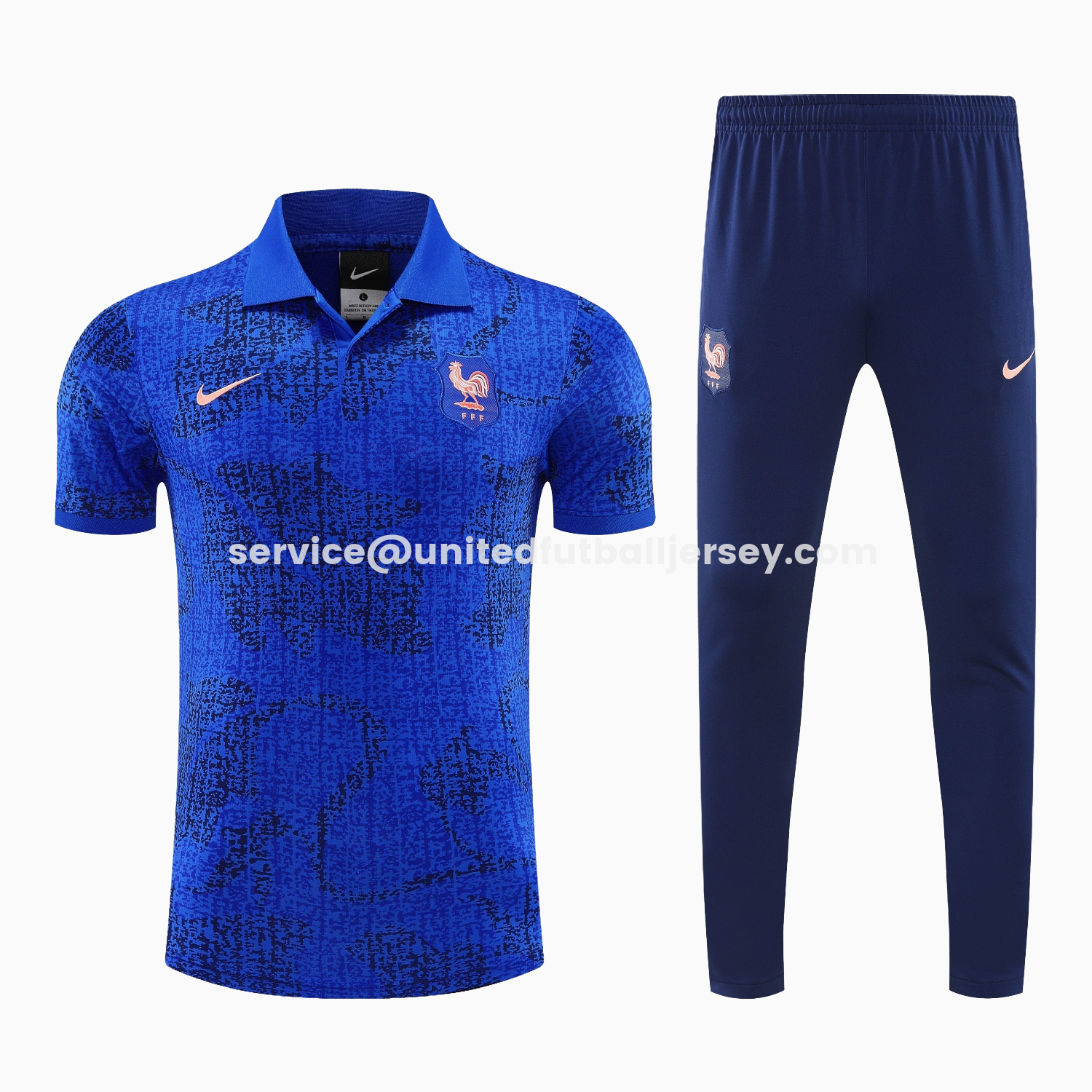 unitedfutballjersey-France 25-26 POLO Short-Sleeve Training Set - Ocean Blue Top and Dark Blue Pants