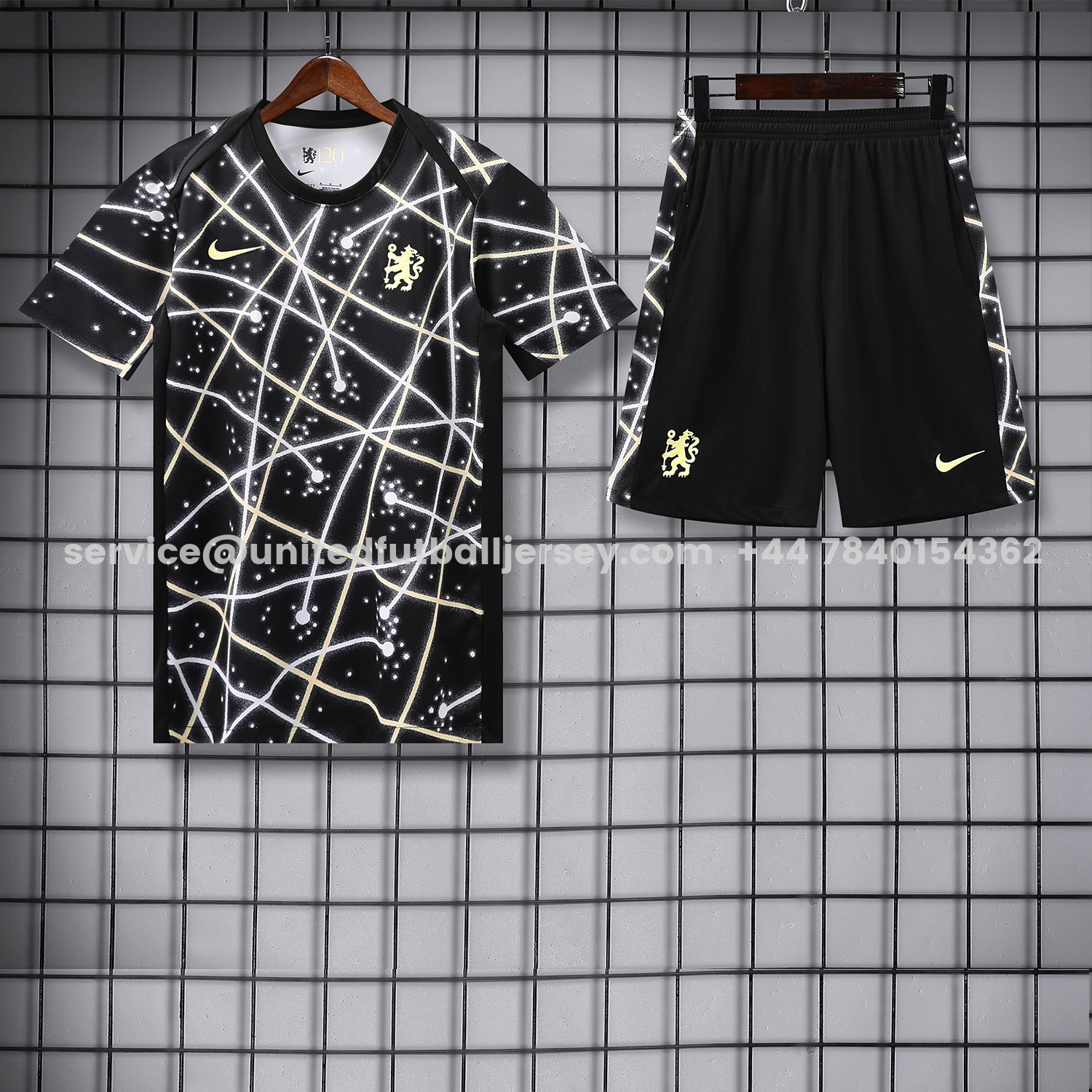 unitedfutballjersey-C.H.E.L.S.E.A 25-26 Kids Short-Sleeve Training Set - Yellow Fluorescent Rays Black Top & Black Shorts