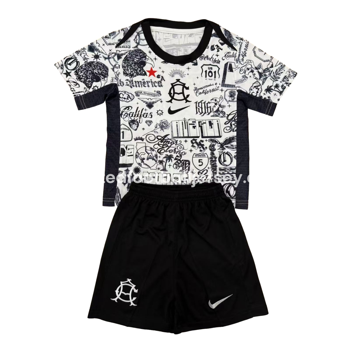 unitedfutballjersey-Club América 24-25 Pre-match Black and White Graffiti Men's Adult Jersey Set - Fans Version