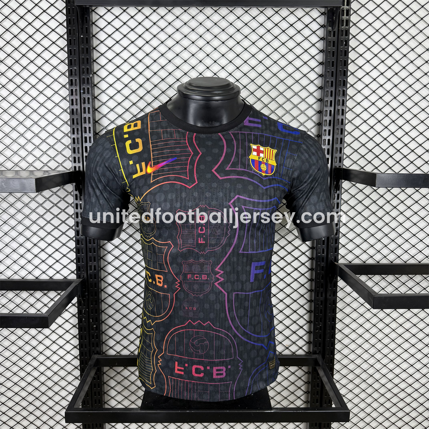 unitedfutballjersey-Barcelona 25-26 Fluorescent Team Logo Lines Black Jersey - Player Version