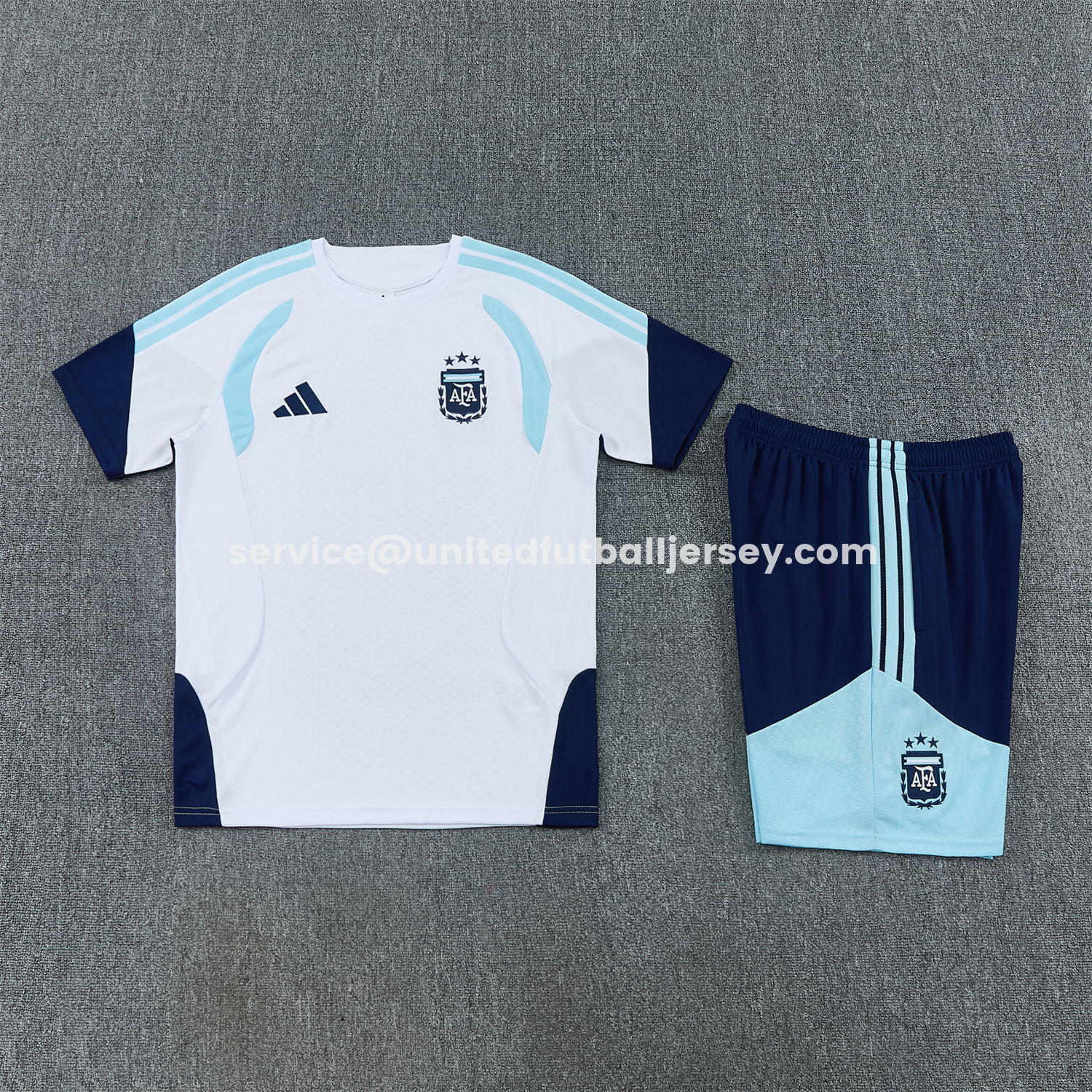 unitedfutballjersey-Argentina 2026 Short-Sleeve Training Set - White Top and Dark Blue Shorts