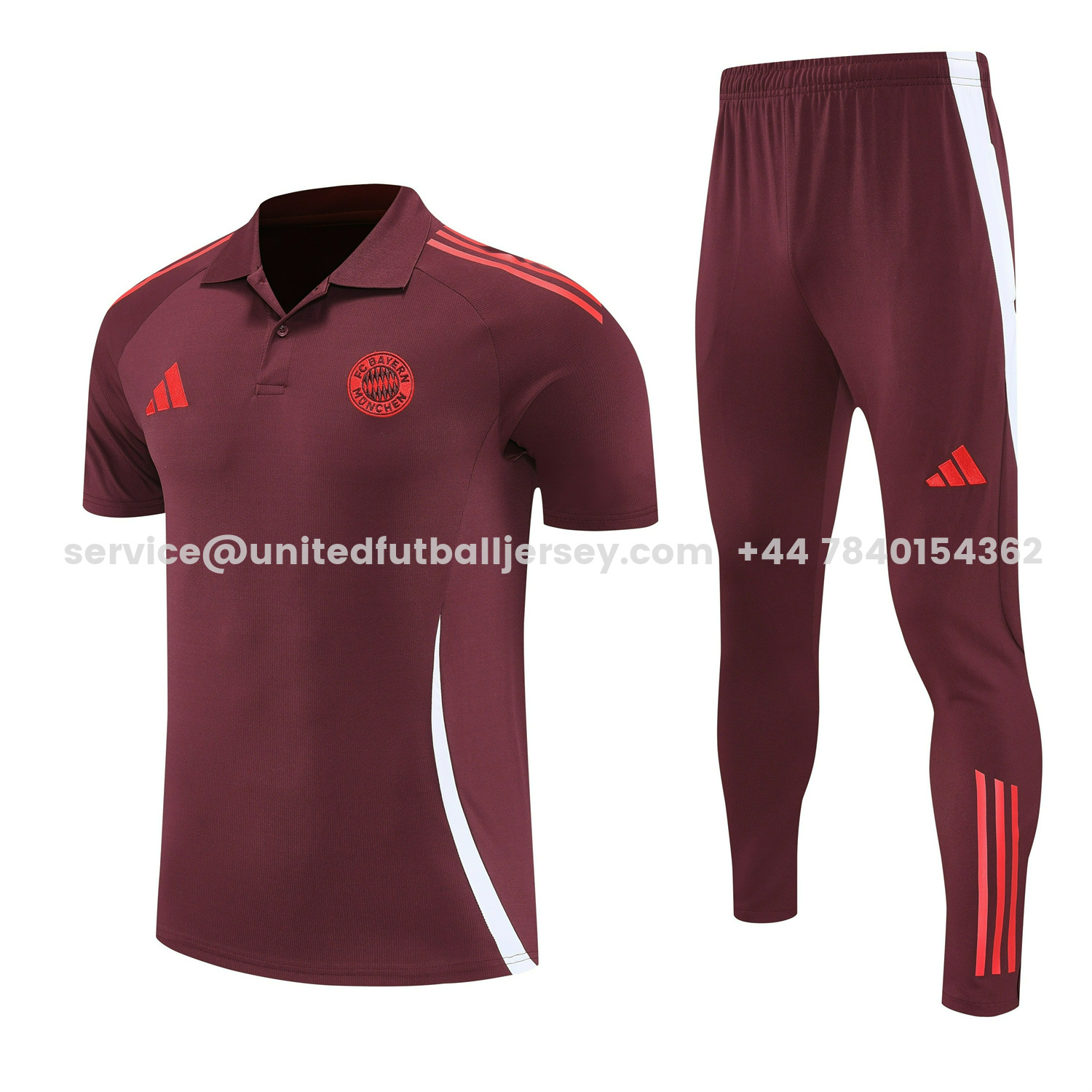 unitedfutballjersey-Bayern Munich 25-26 POLO Short-Sleeve Training Set With Red Logo - Deep Red Top & Deep Red Pants