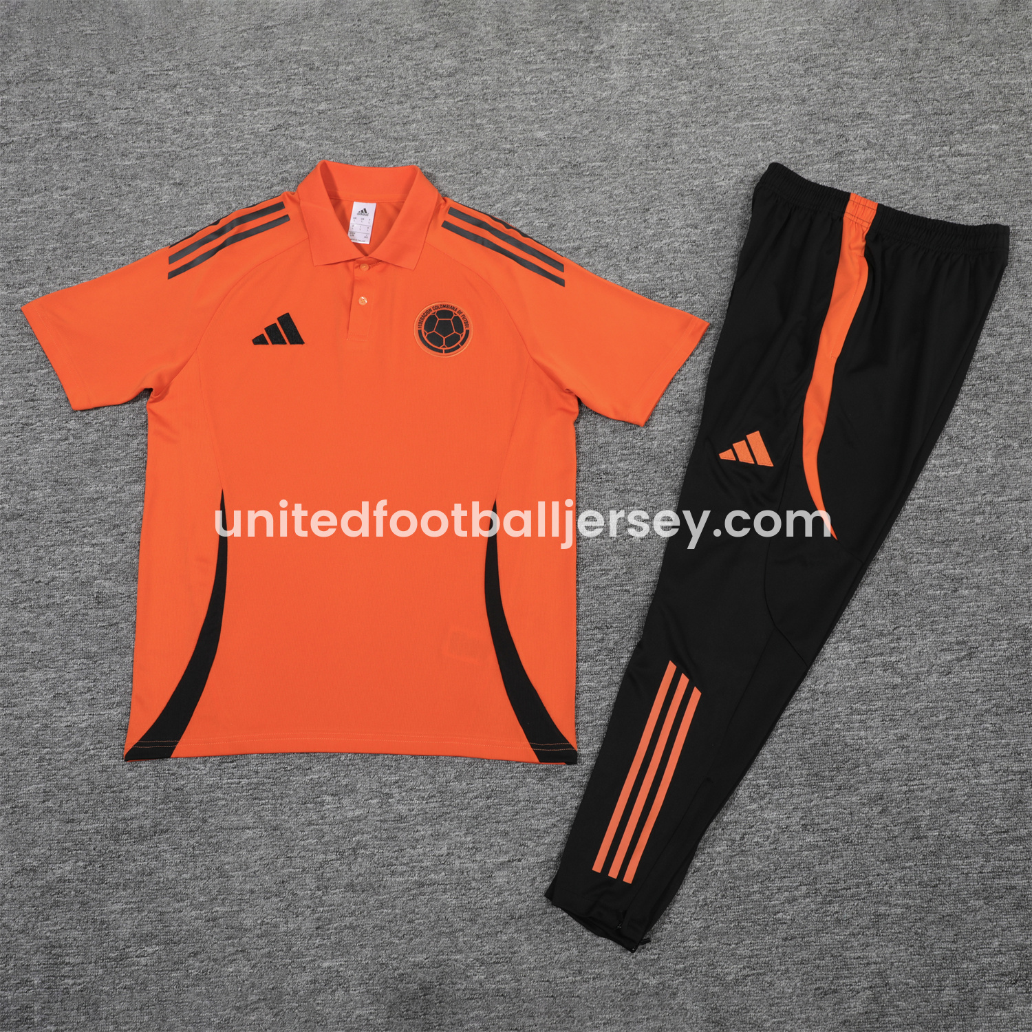 unitedfutballjersey-Colombia 25-26 POLO Short-Sleeve Training Set - Orange Top and Black Pants