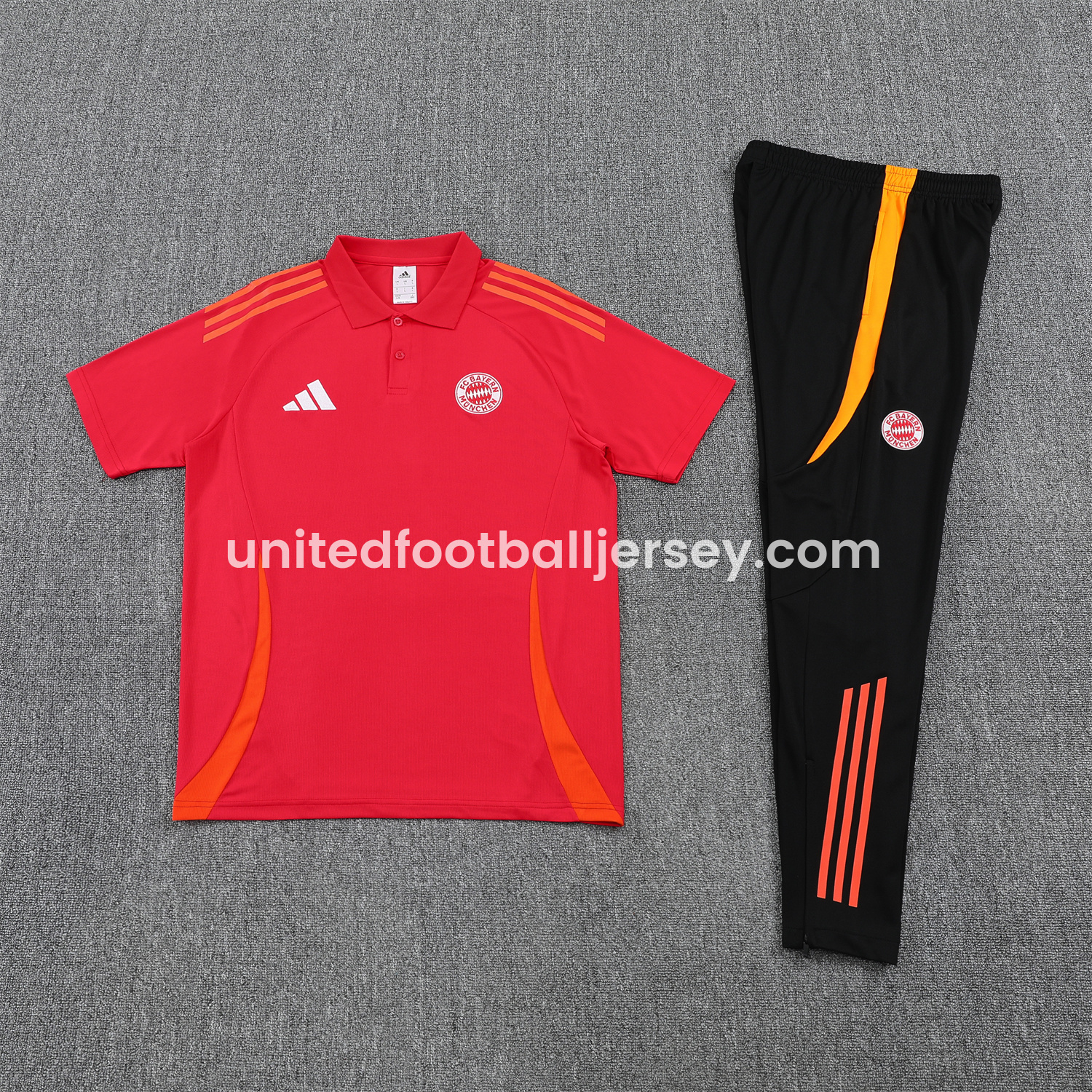 unitedfutballjersey-Bayern Munich 25-26 POLO Short-Sleeve Training Set - Red Top and Black Pants