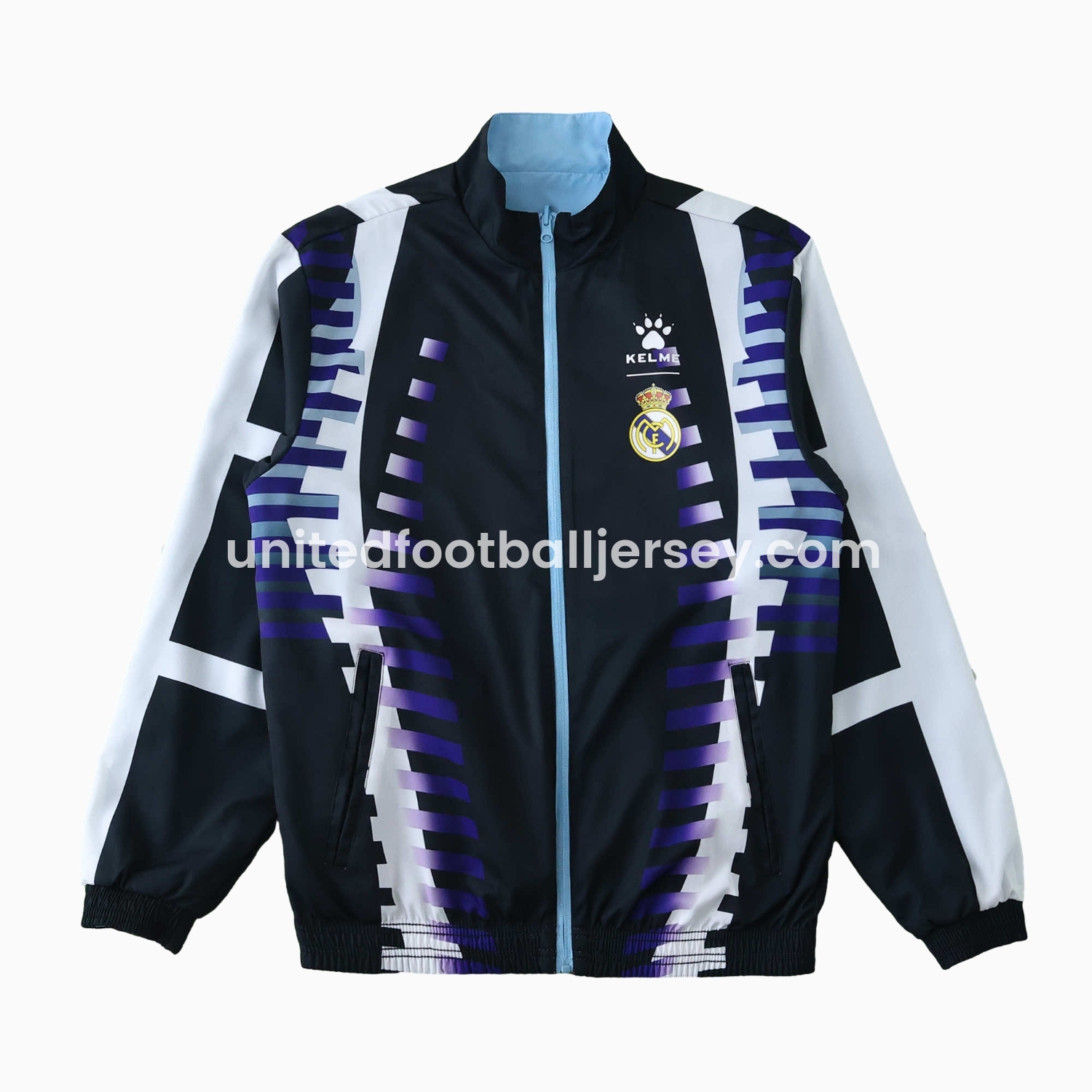 unitedfutballjersey-Retro Real Madrid 1997-98 Third Double Sided Reversible Windbreaker - Black & Blue