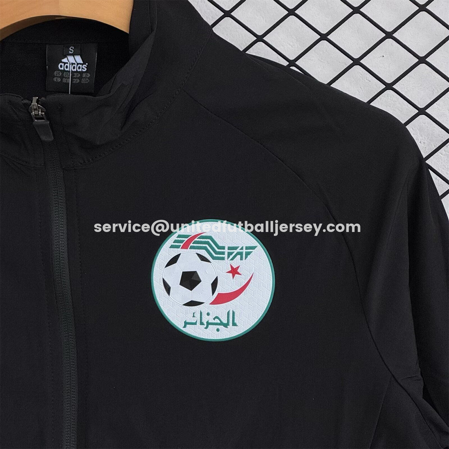 unitedfutballjersey-Algeria 25-26 Windbreaker Training Set - Black Top and Pants