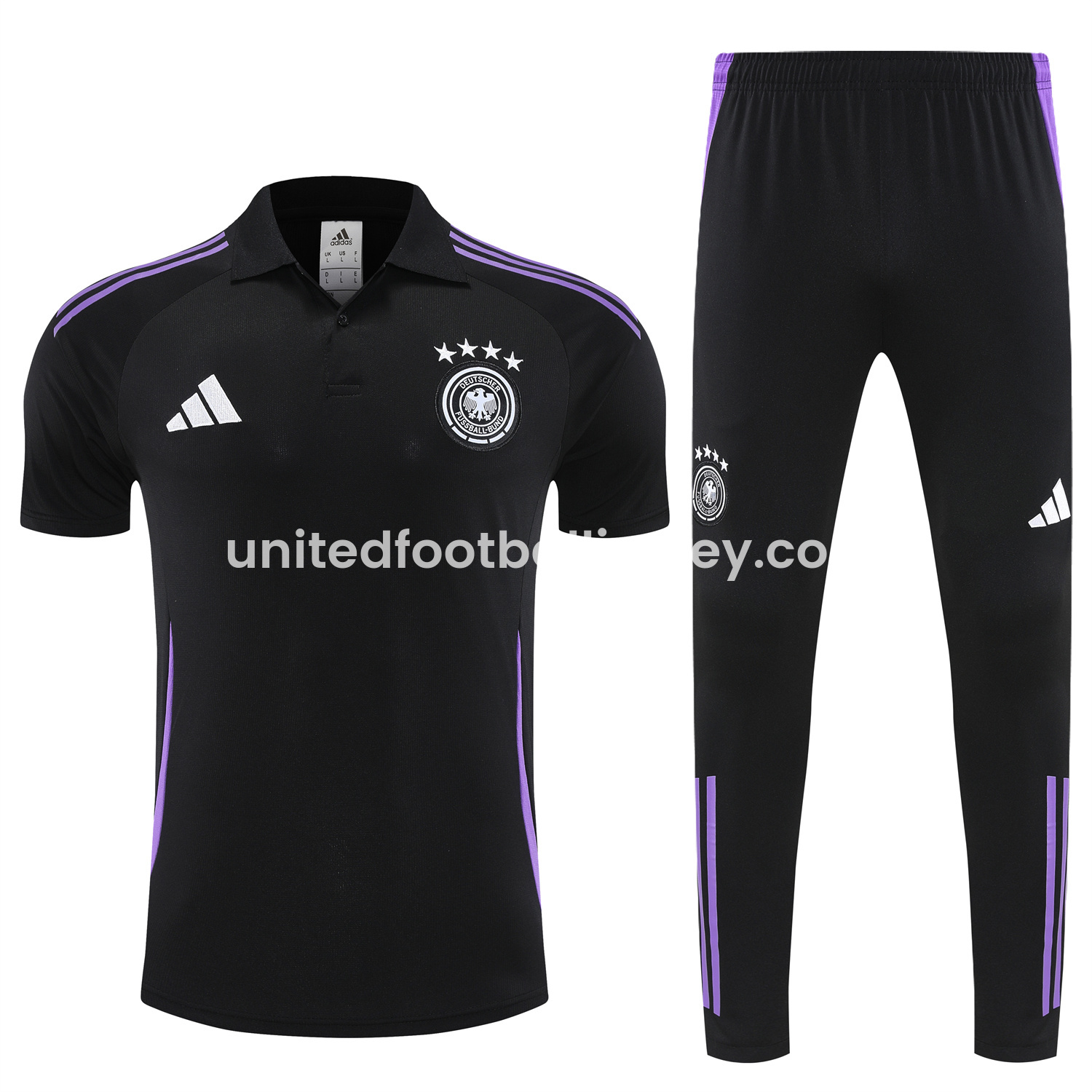 unitedfutballjersey-Germany 25-26 POLO Short-Sleeve Training Set - Black Top and Pants