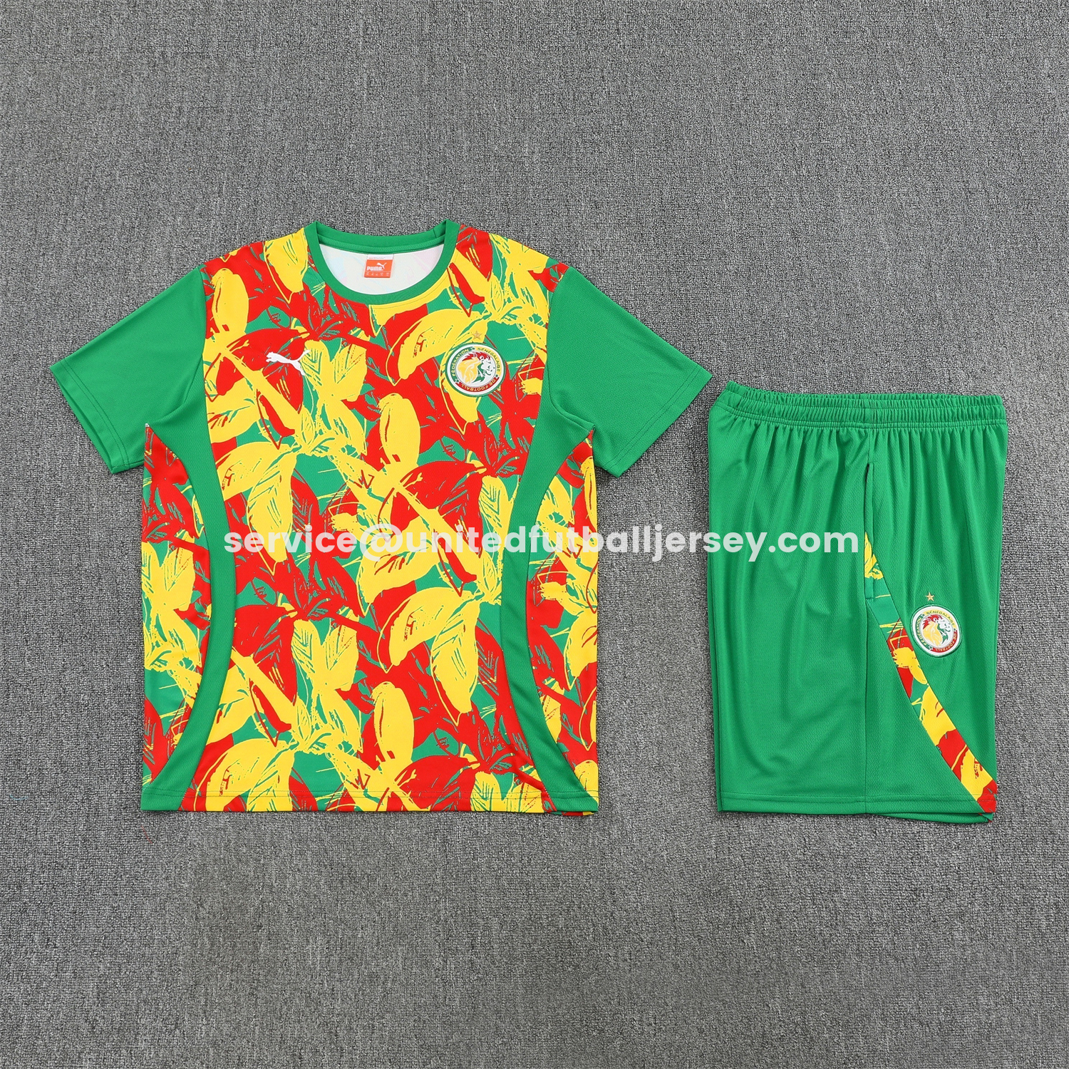 unitedfutballjersey-Senegal 2026 Short-Sleeve Training Set - Variegated Top and Green Shorts
