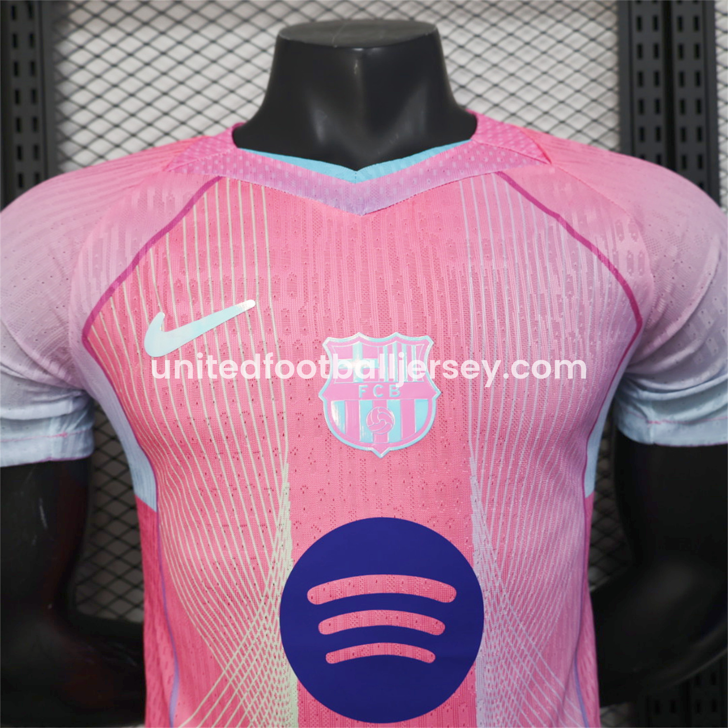 unitedfutballjersey-Barcelona 25-26 Pink and Light Blue Stripes Jersey - Player Version
