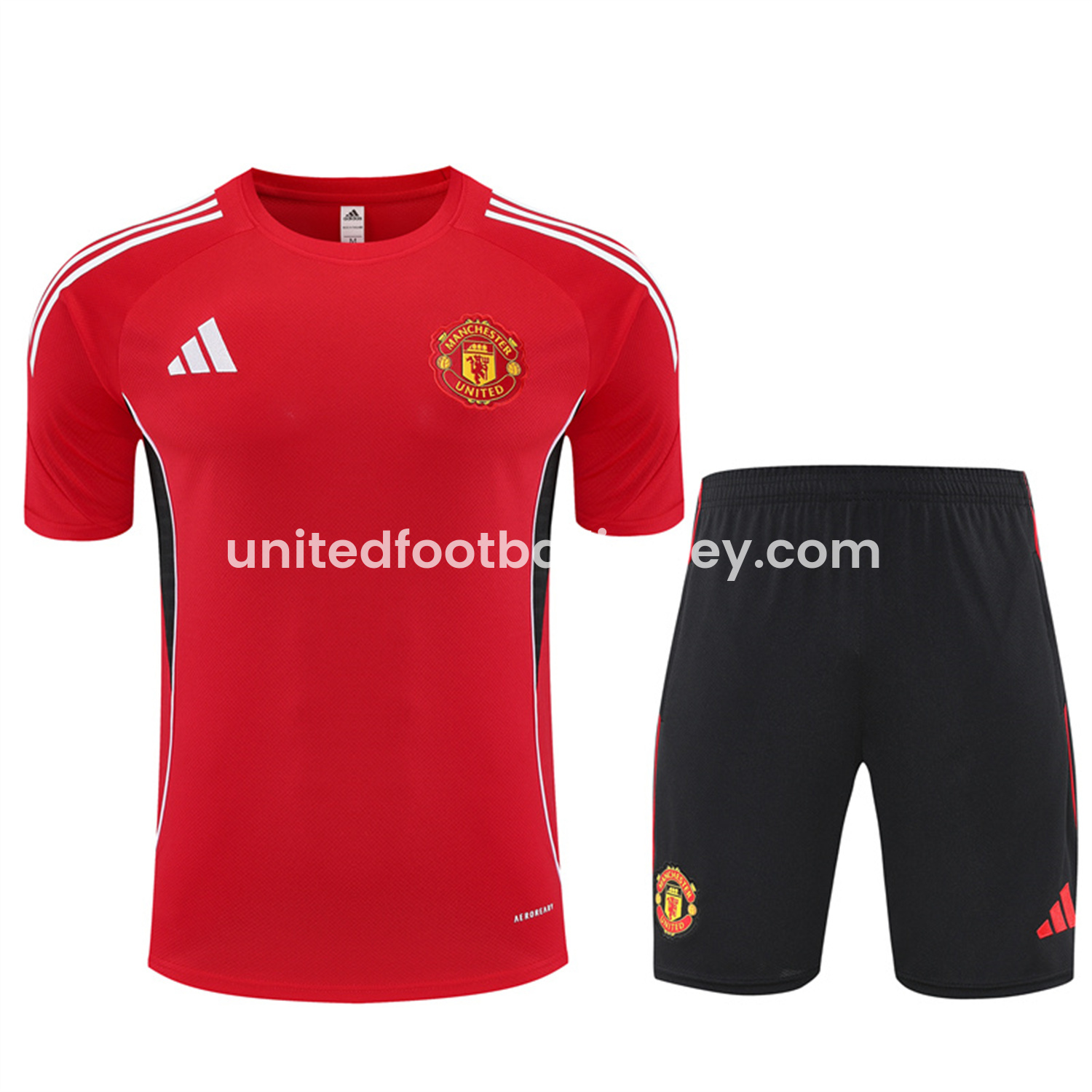 unitedfutballjersey-Manchester United 25-26 Short-Sleeve Training Set - Red Top & Black Shorts