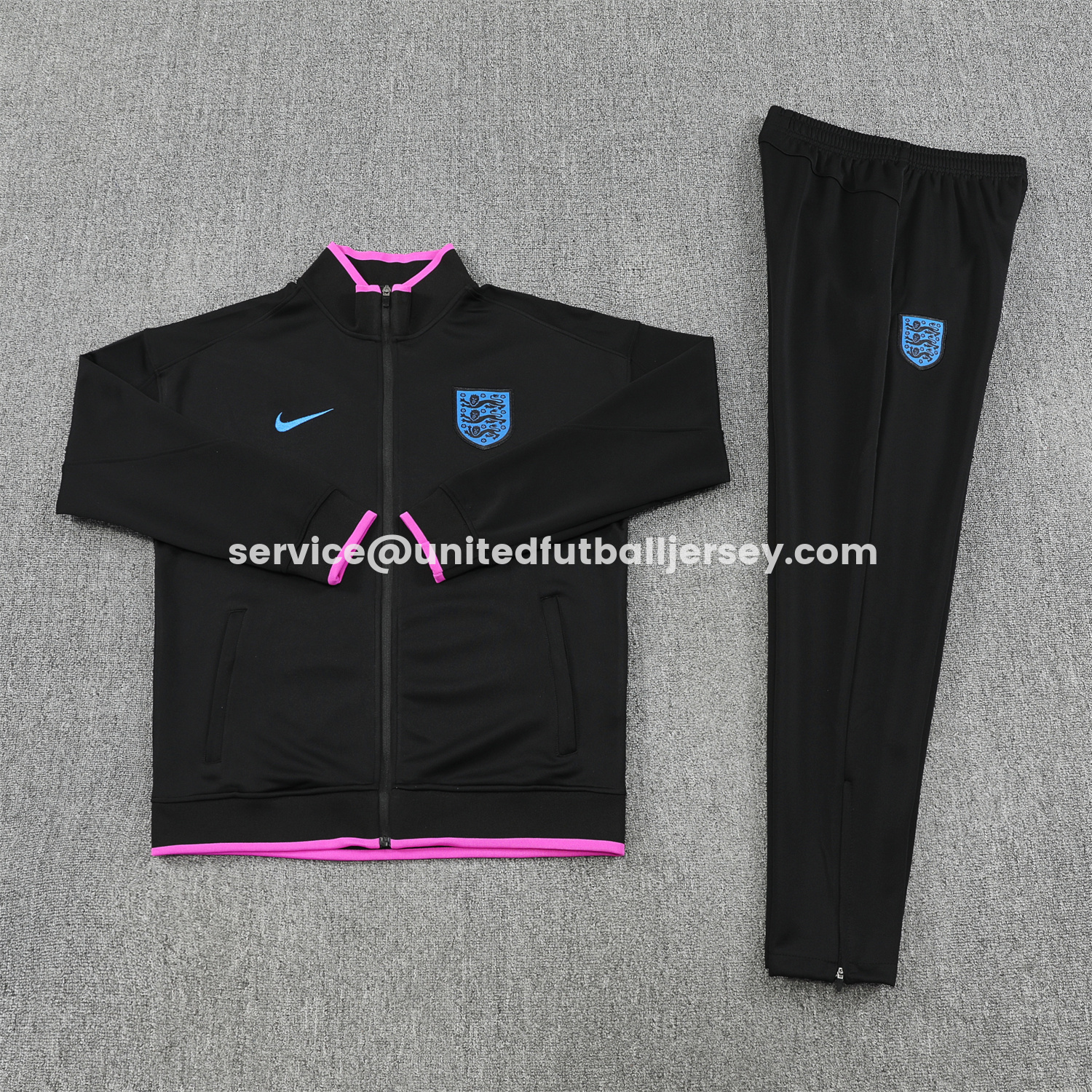 unitedfutballjersey-England 2026 Jacket Training Tracksuit - Black Top and Black Pants