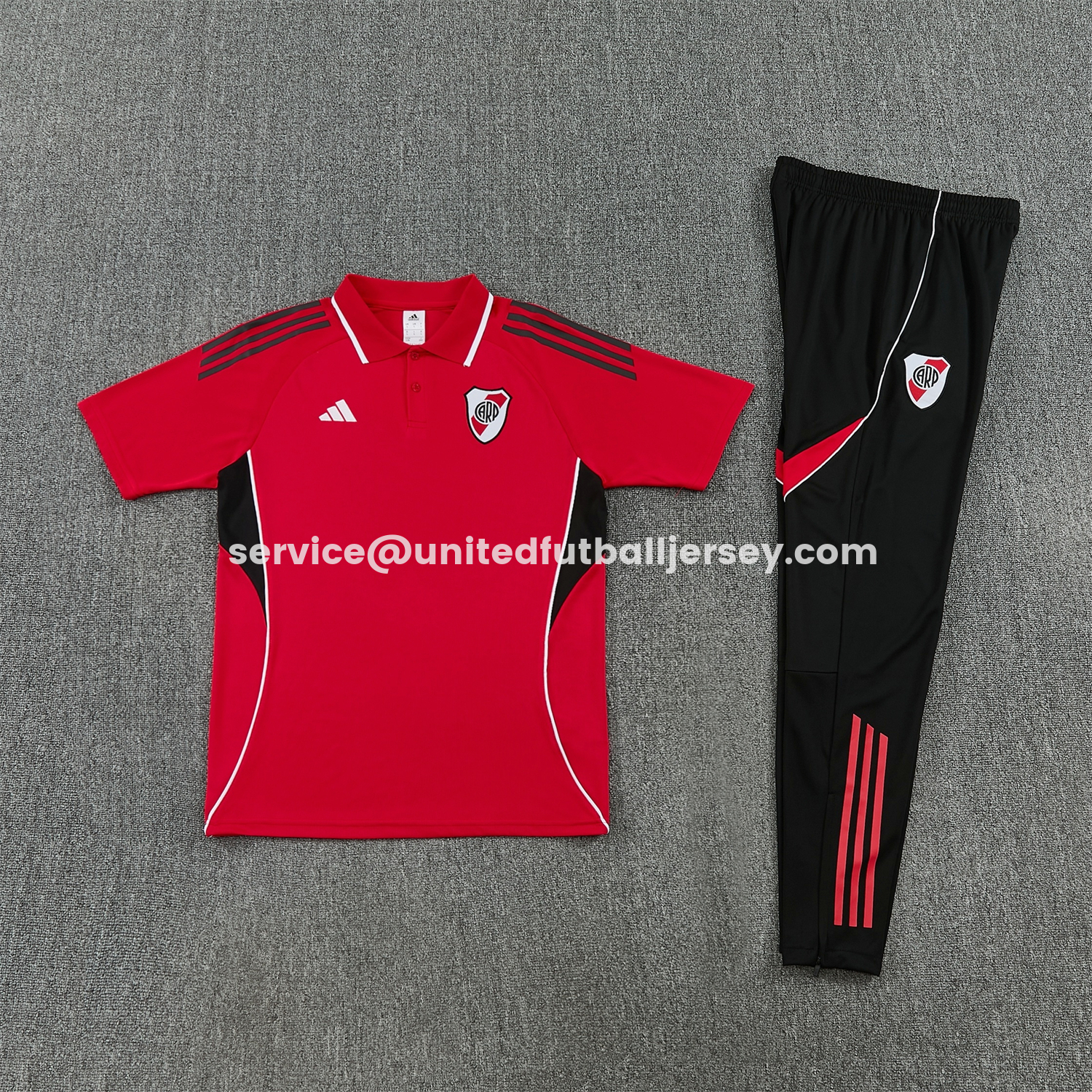 unitedfutballjersey-River Plate 25-26 POLO Short-Sleeve Training Set - Red Top and Black Pants