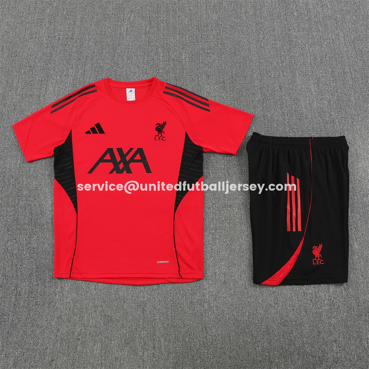 unitedfutballjersey-Liver.pool 25-26 Short-Sleeve Training Set - Red With Black Top & Black Shorts