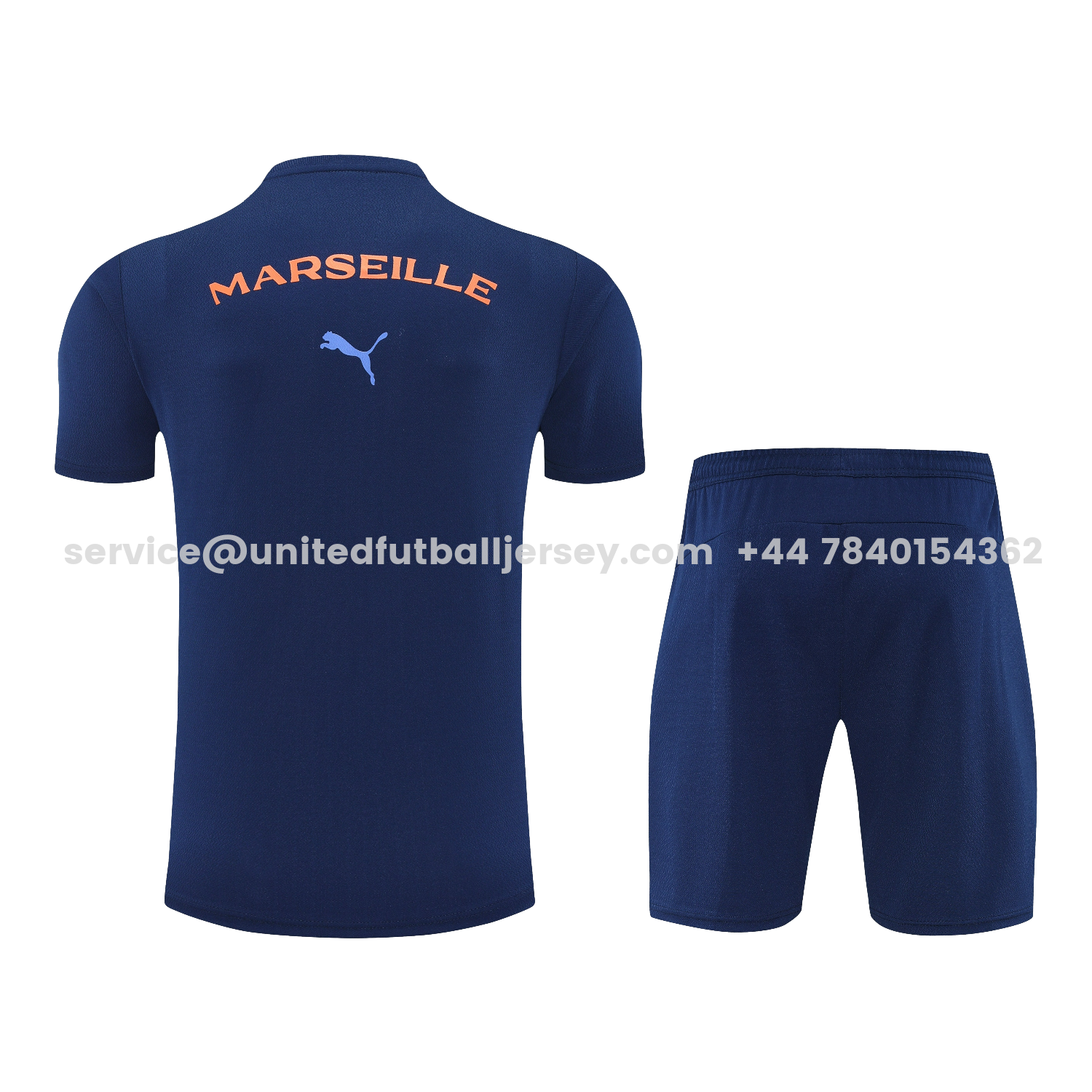 unitedfutballjersey-Marseille 25-26 Short-Sleeve Training Set - Blue Top & Blue Shorts