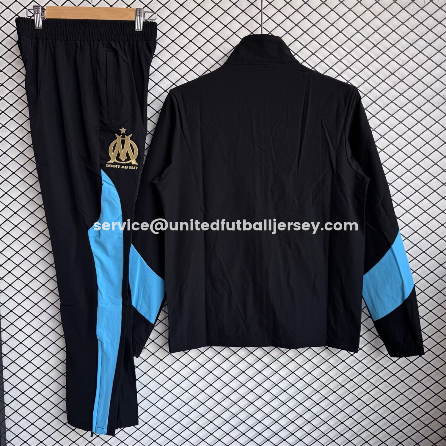 unitedfutballjersey-Marseille 25-26 Windbreaker Training Set - Blue Black Top and Pants