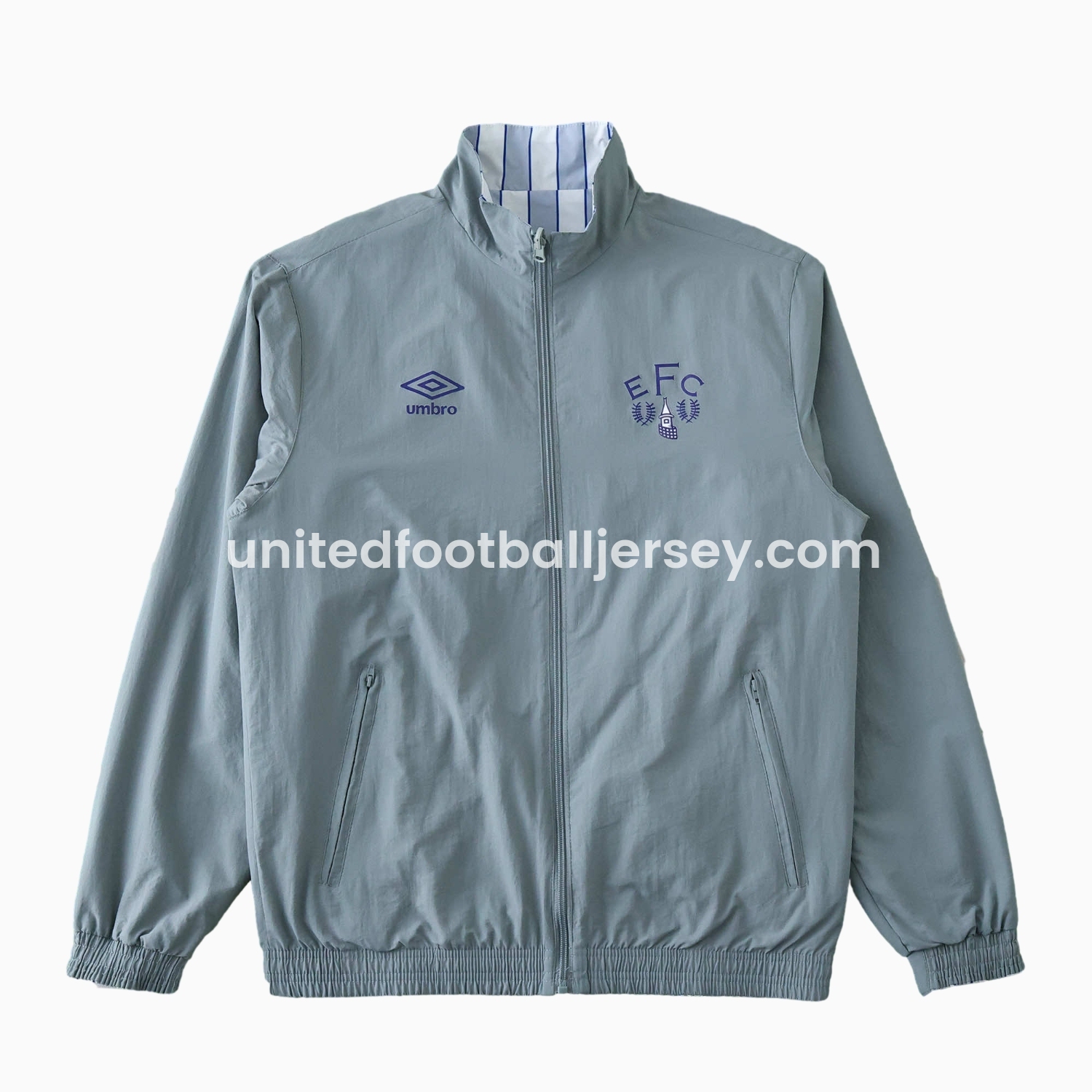 unitedfutballjersey-Everton 1988-89 Retro Style Double Sided Reversible Windbreaker - White & Grey