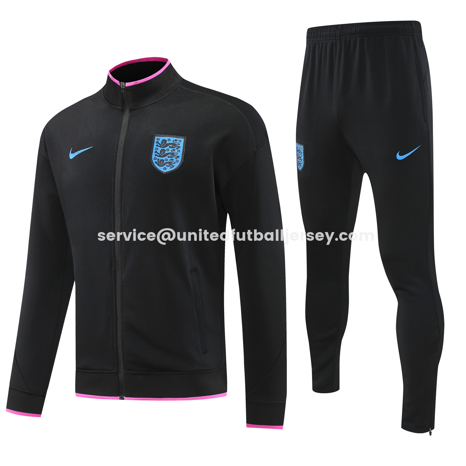 unitedfutballjersey-England 2026 Jacket Training Tracksuit - Black Top and Black Pants