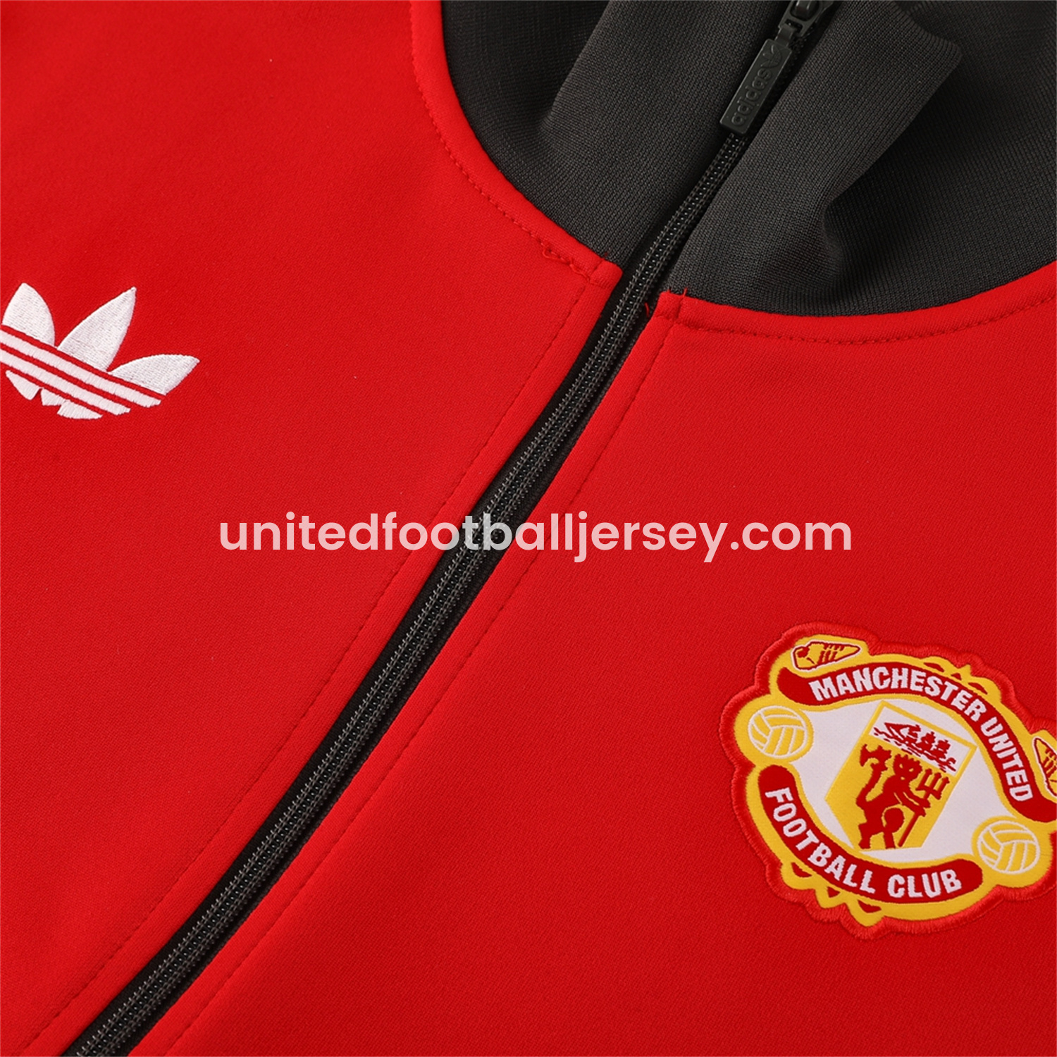 unitedfutballjersey-Manchester United 24-25 Throwback Jacket Training Tracksuit - Red Jackets & Grey Pants