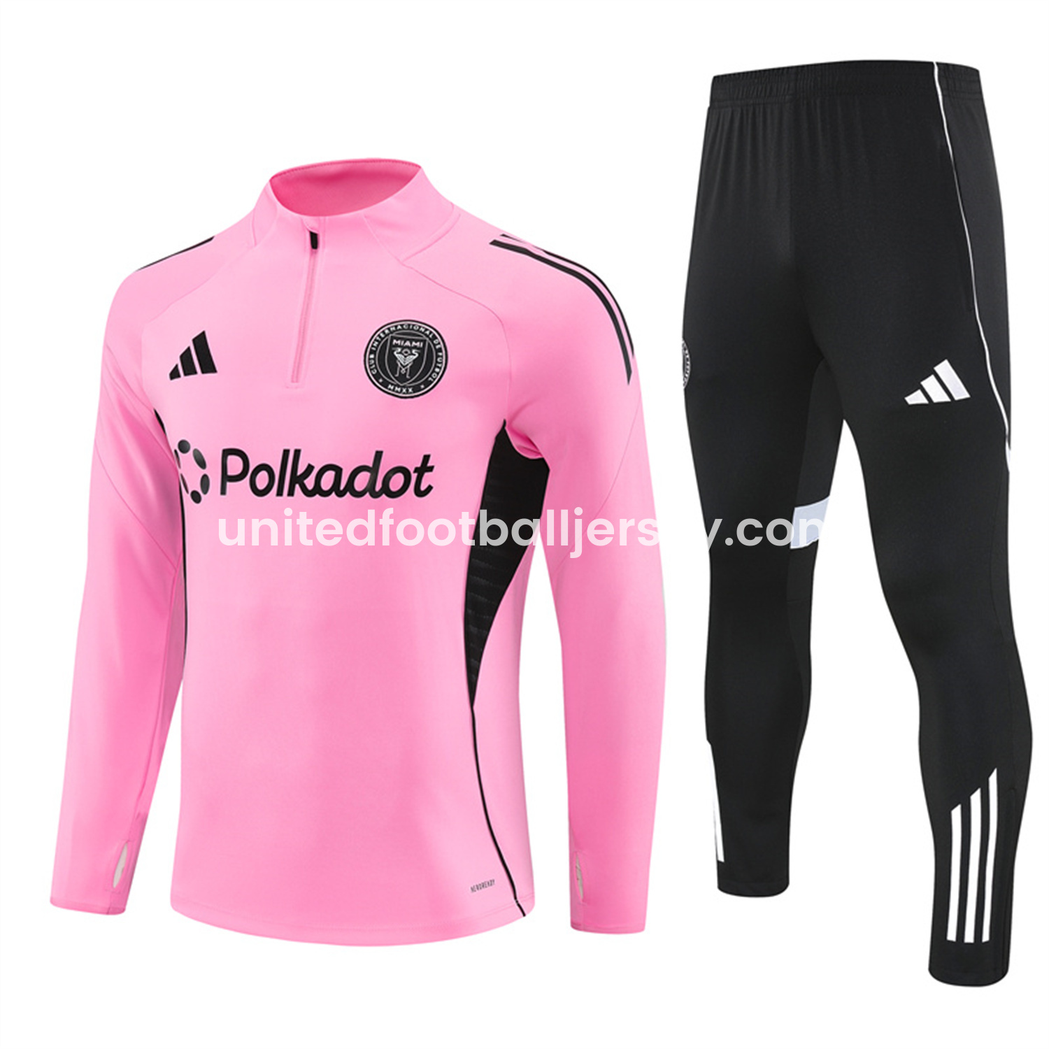 unitedfutballjersey-INT M.A.M 25-26 Long Sleeves Training with Black Sponsors Set - Pink Top & Black Pants