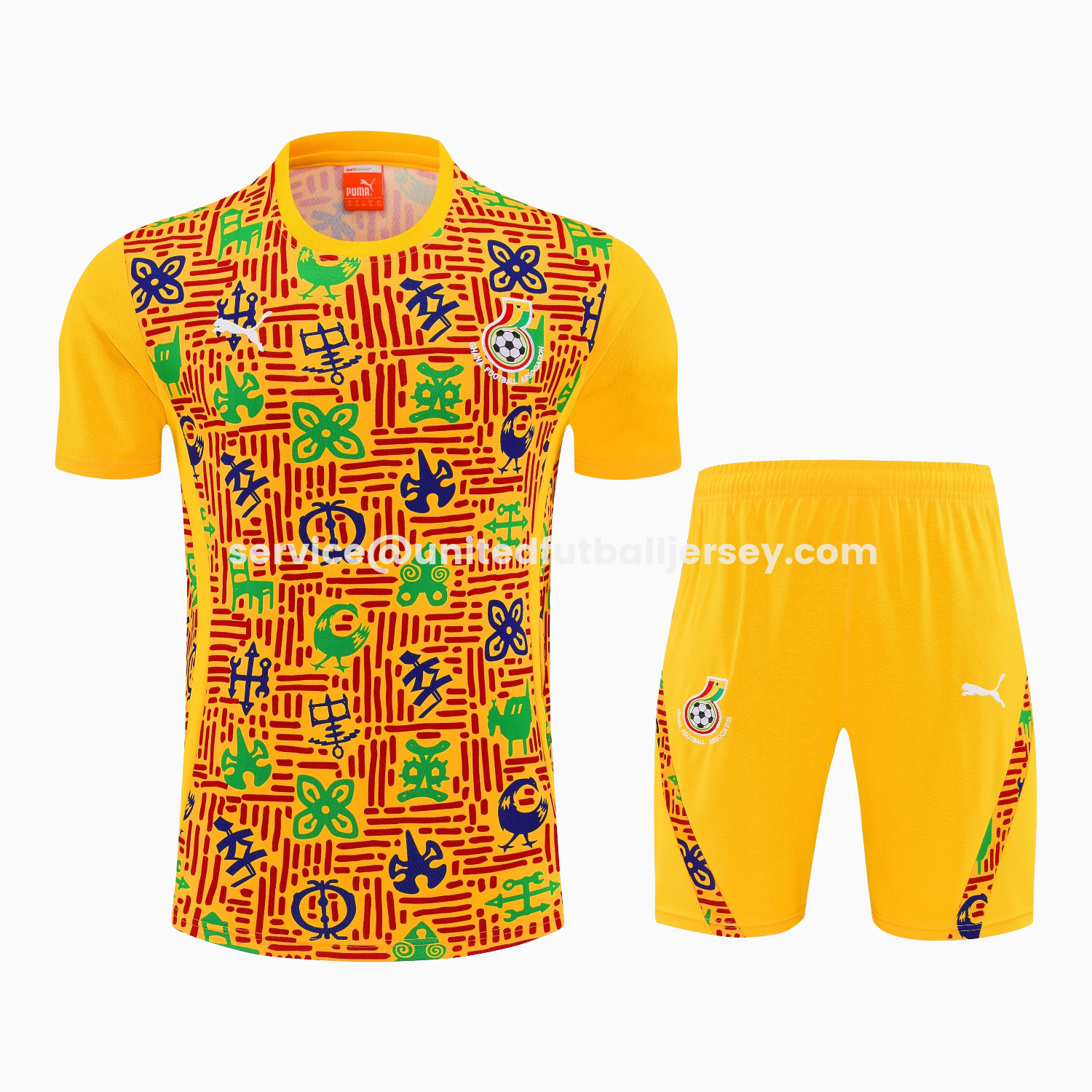 unitedfutballjersey-Ghana 2026 Short-Sleeve Training Set - Yellow Top and Shorts
